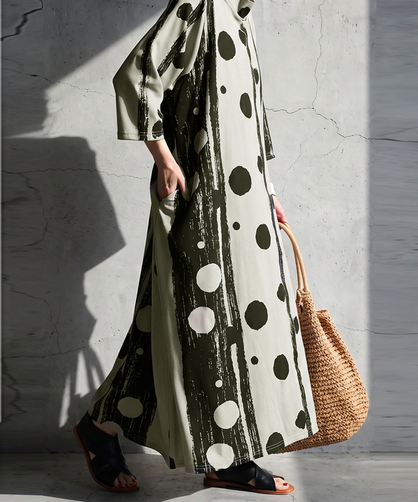 Polka Dot And Striped Long Dress Ladies