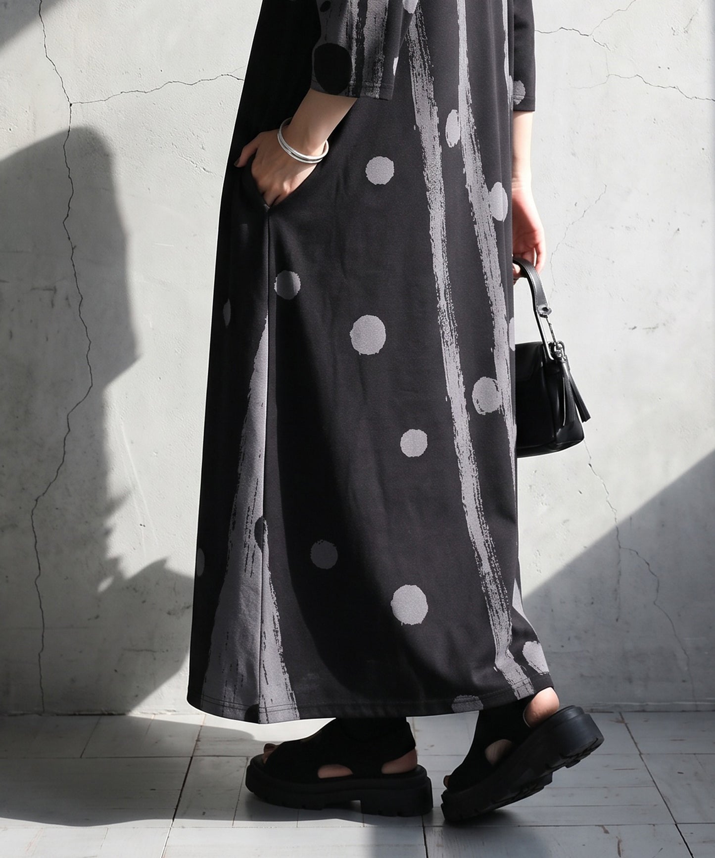 Polka Dot And Striped Long Dress Ladies