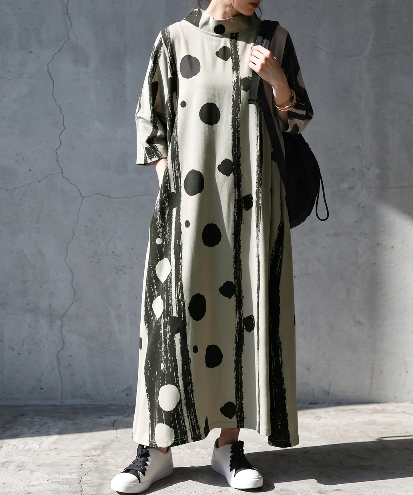 Polka Dot And Striped Long Dress Ladies