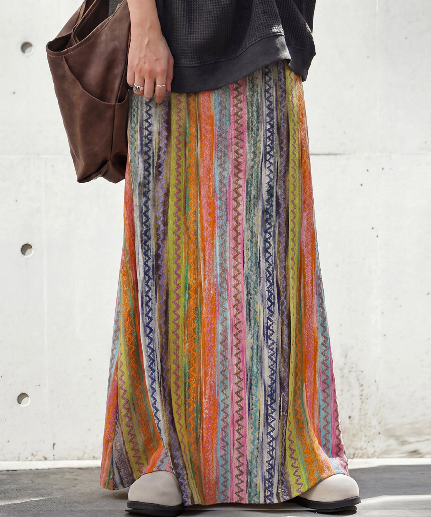 Striped Flared Long Skirt Ladies