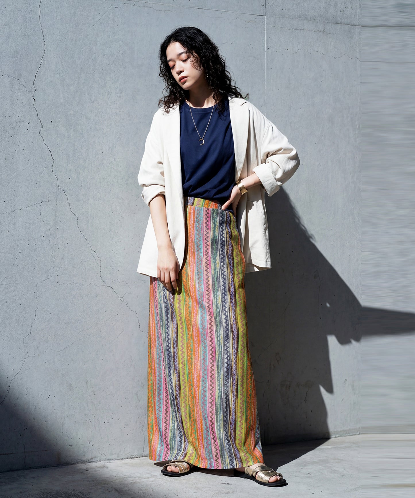 Striped Flared Long Skirt Ladies