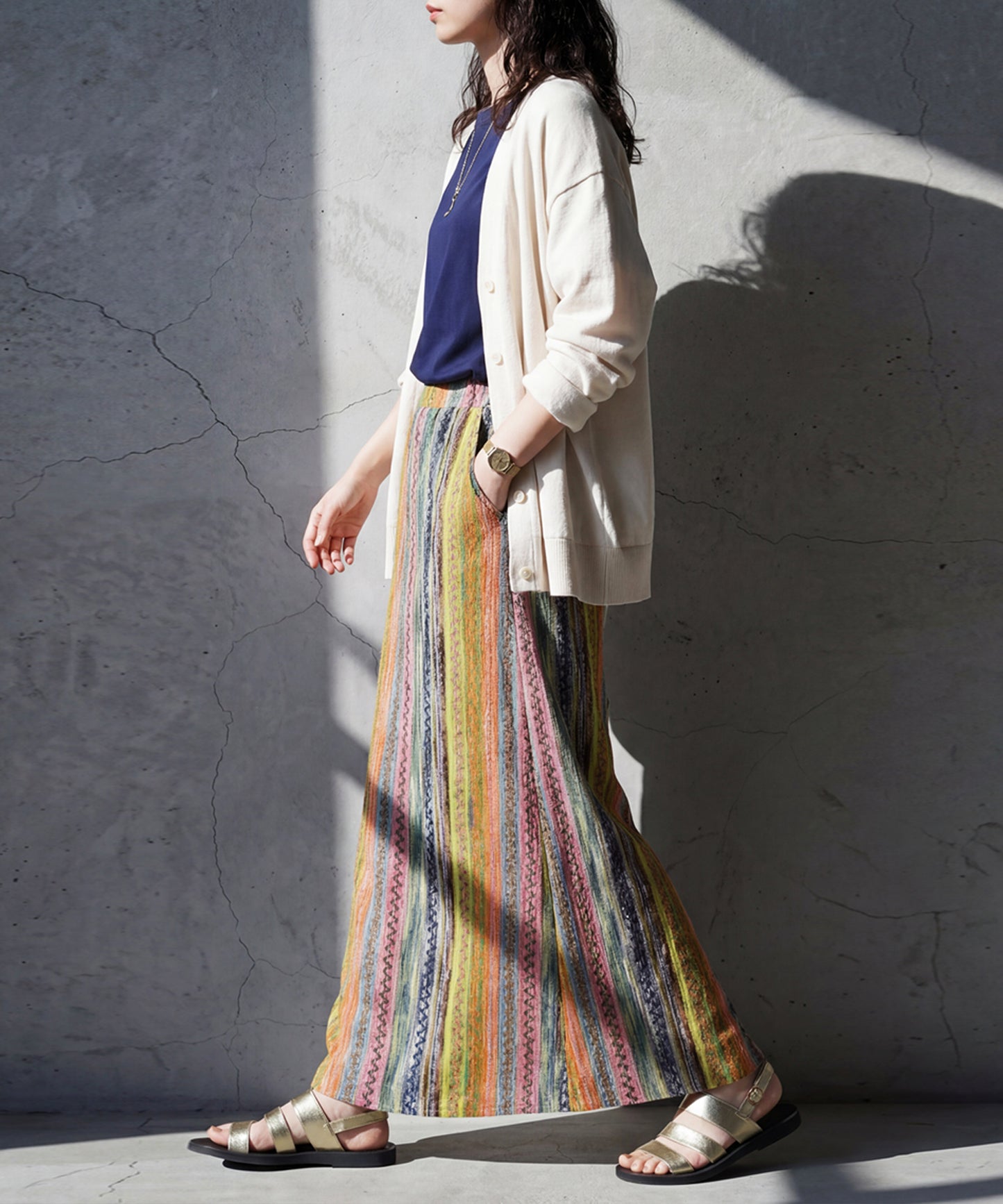 Striped Flared Long Skirt Ladies