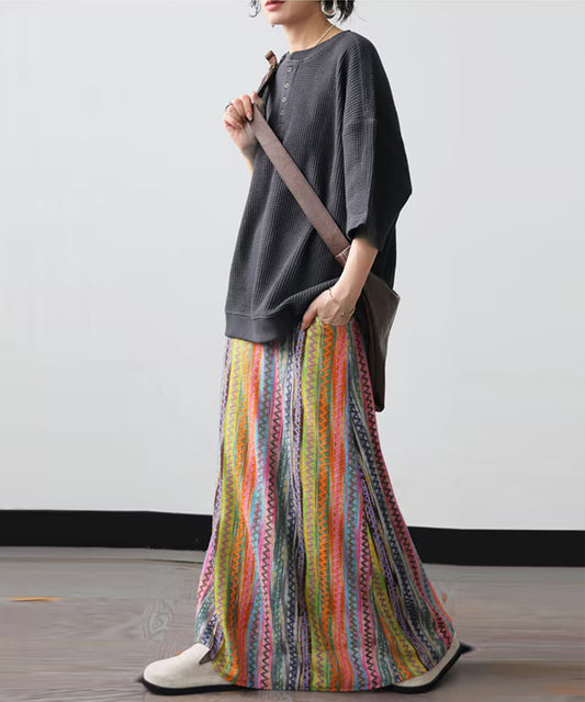 Striped Flared Long Skirt Ladies