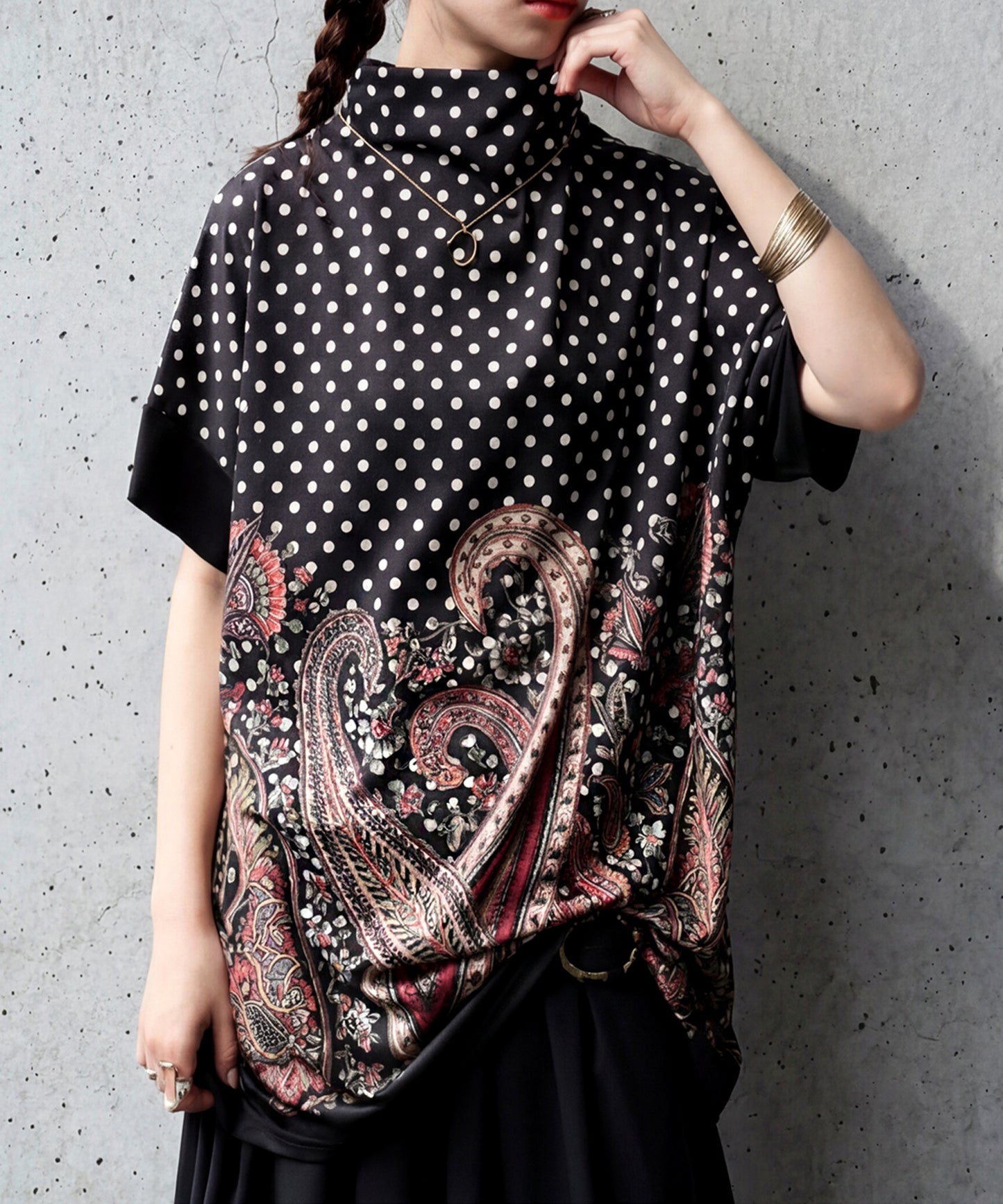 Polka Dot Paisley Print Top Ladies