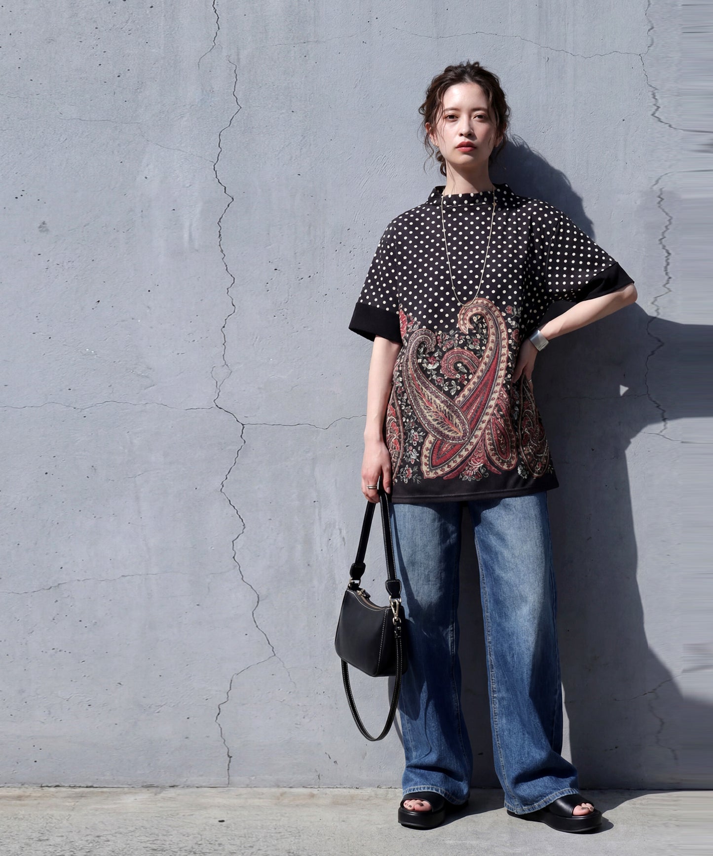 Polka Dot Paisley Print Top Ladies