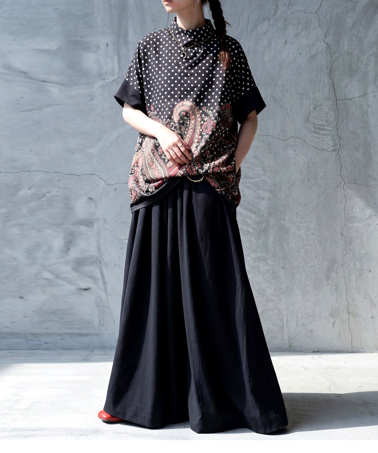 Polka Dot Paisley Print Top Ladies