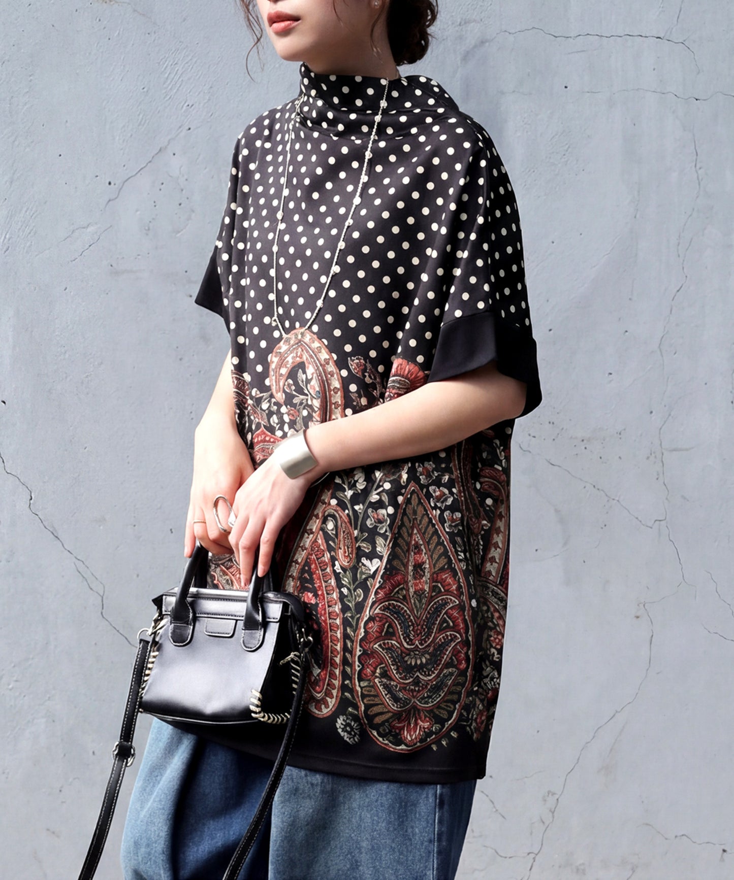 Polka Dot Paisley Print Top Ladies