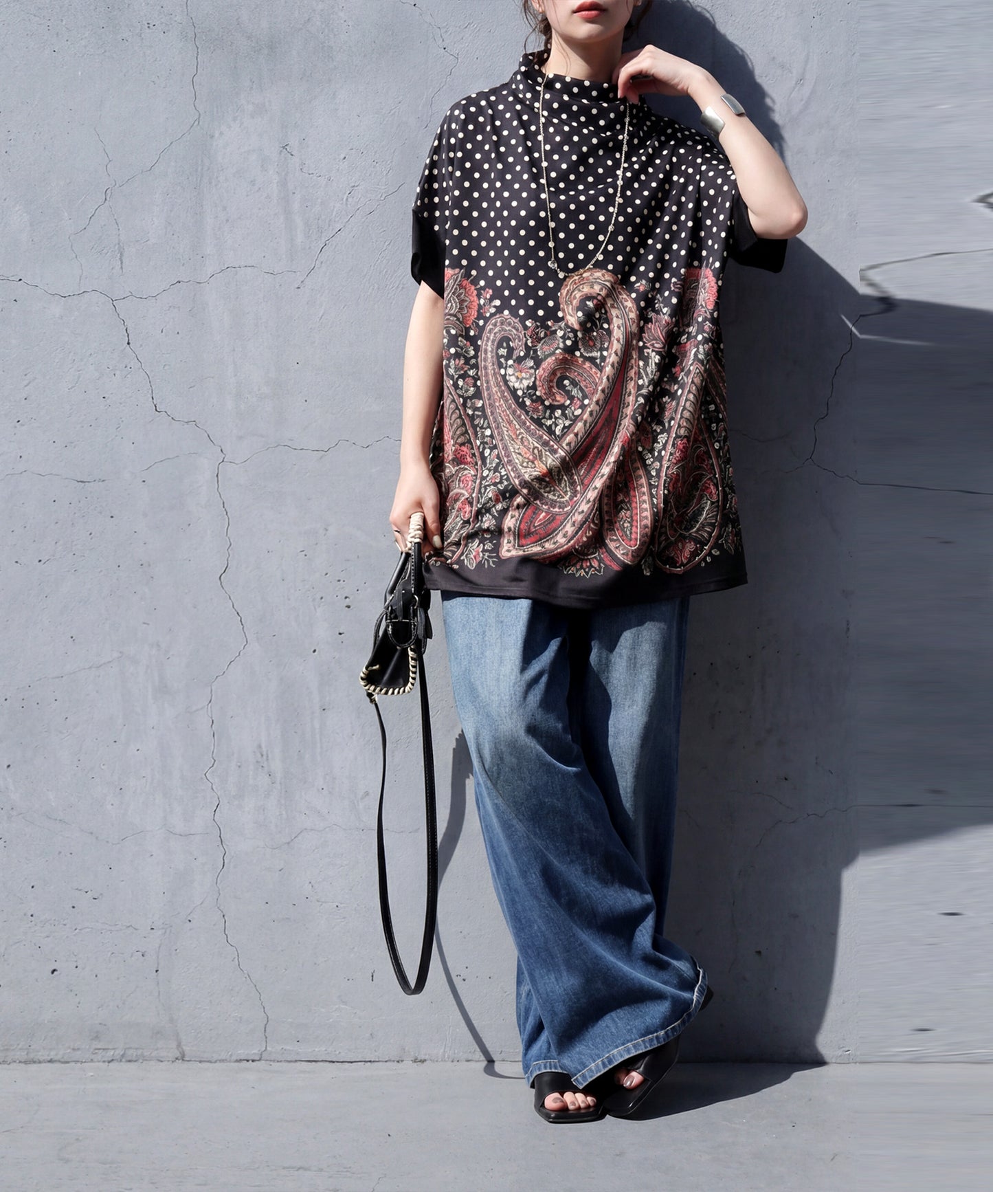 Polka Dot Paisley Print Top Ladies