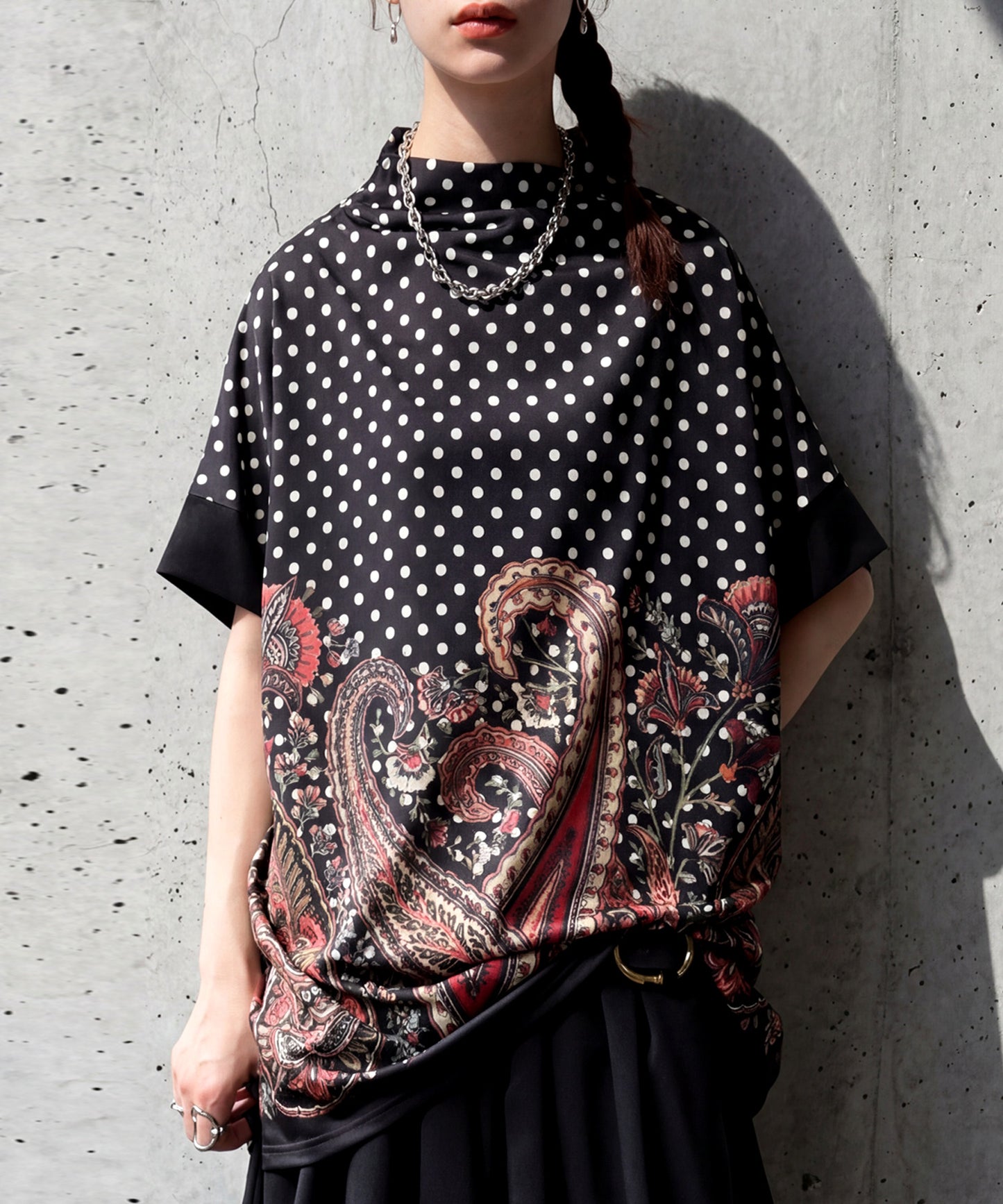 Polka Dot Paisley Print Top Ladies