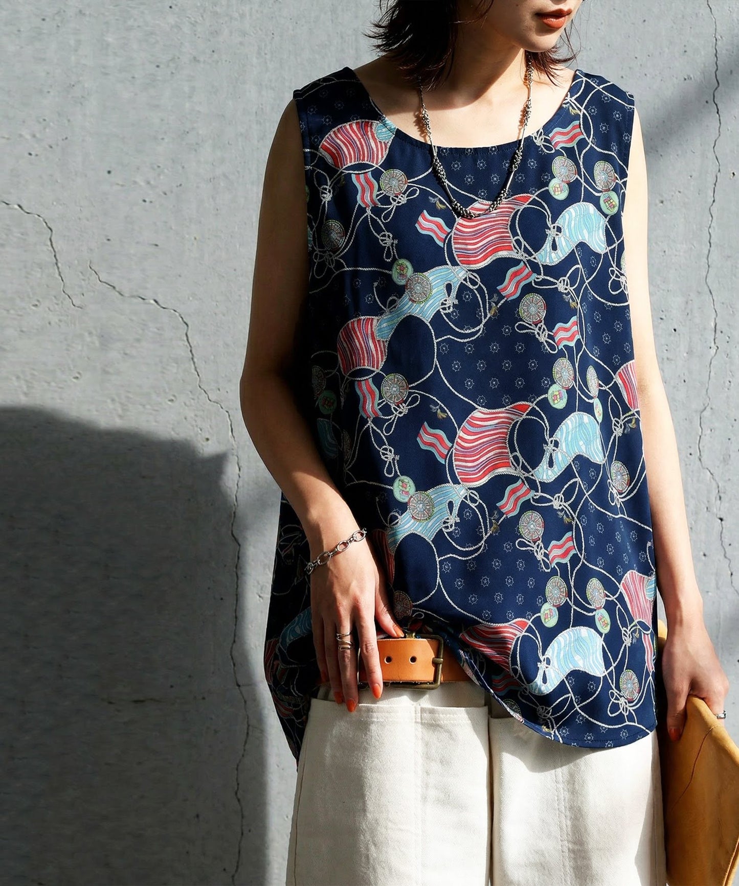 Retro Marine Pattern Tank Top Ladies