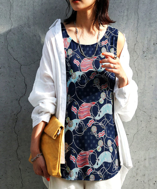 Retro Marine Pattern Tank Top Ladies