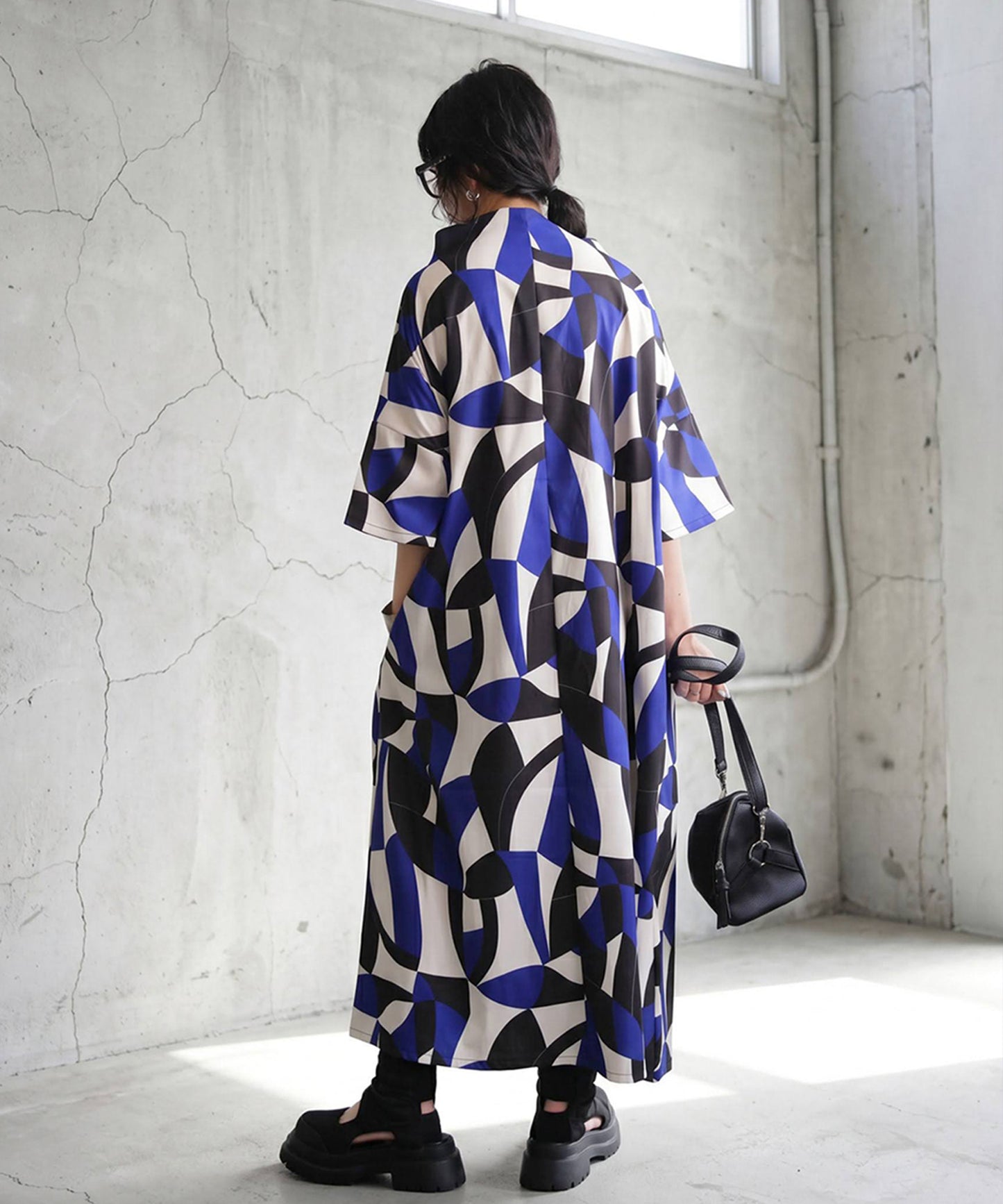 Geometric Pattern Turtleneck Dress Ladies