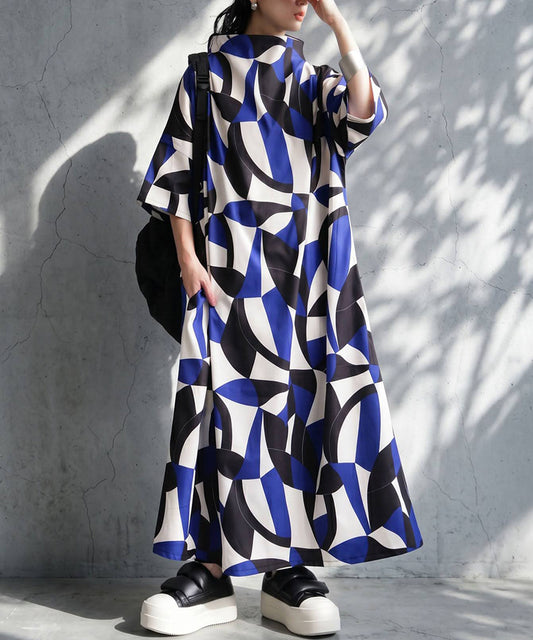 Geometric Pattern Turtleneck Dress Ladies