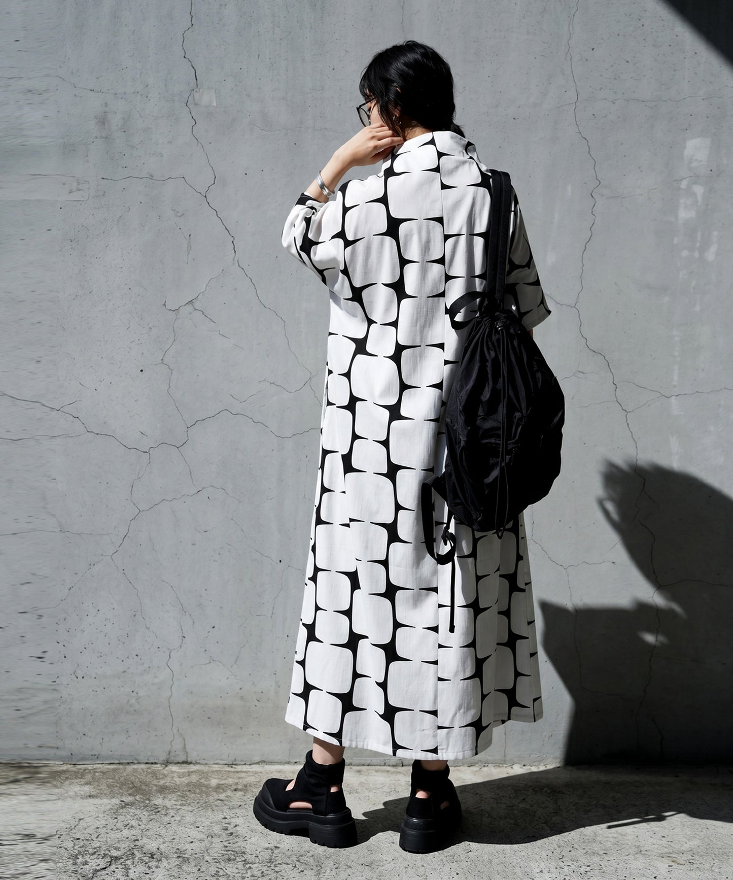 Geometric Pattern Stand-Neck Dress Ladies