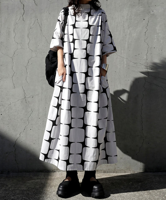 Geometric Pattern Stand-Neck Dress Ladies