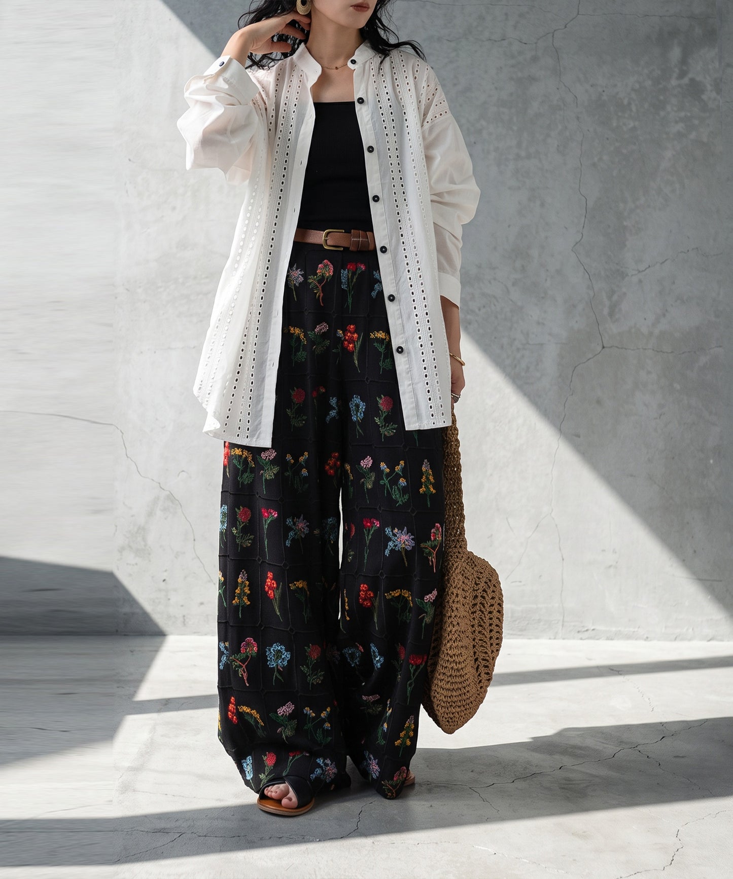 Lace-Trimmed Cotton Sheer Shirt Ladies