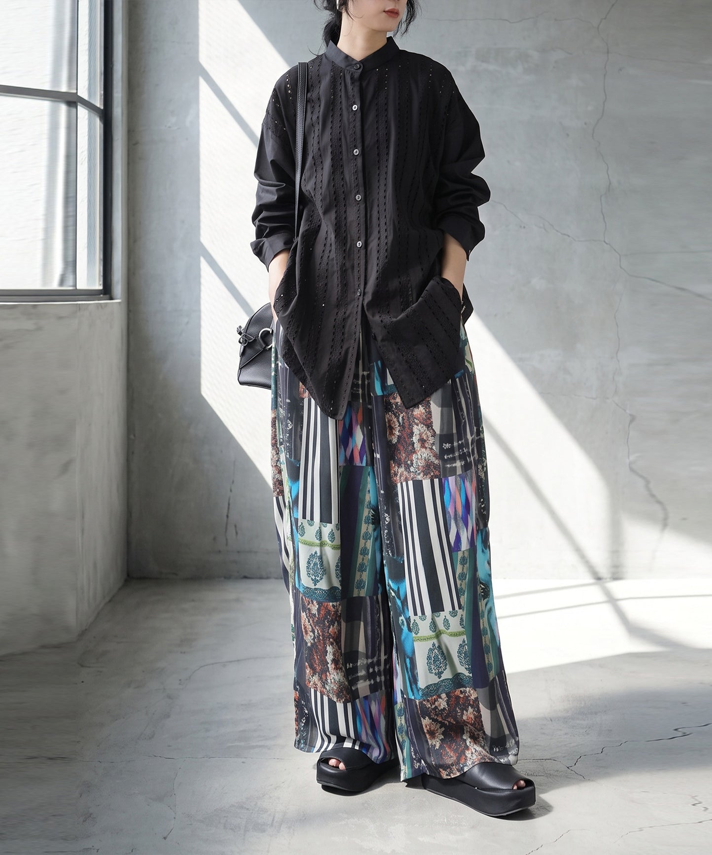Lace-Trimmed Cotton Sheer Shirt Ladies