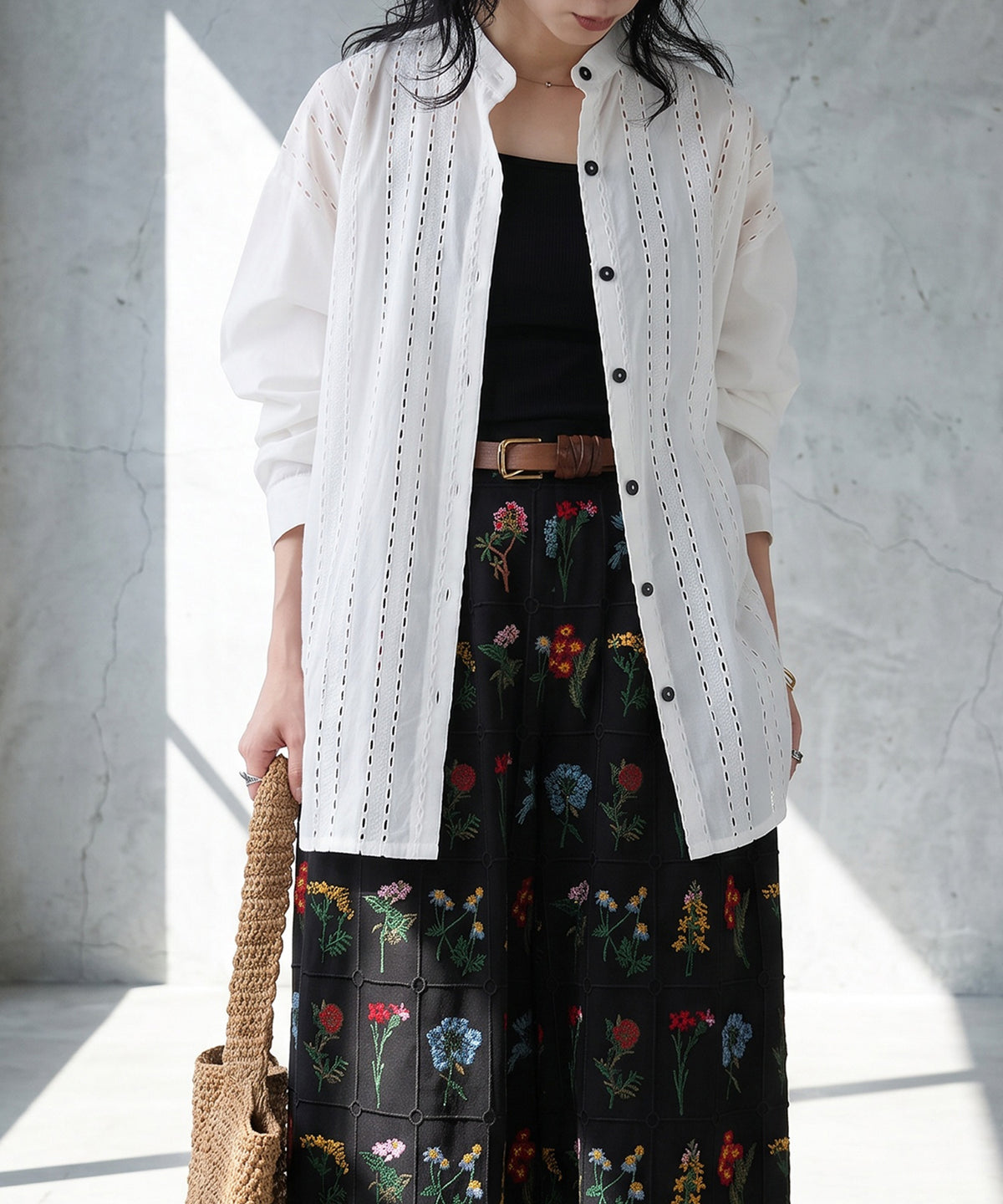 Lace-Trimmed Cotton Sheer Shirt Ladies