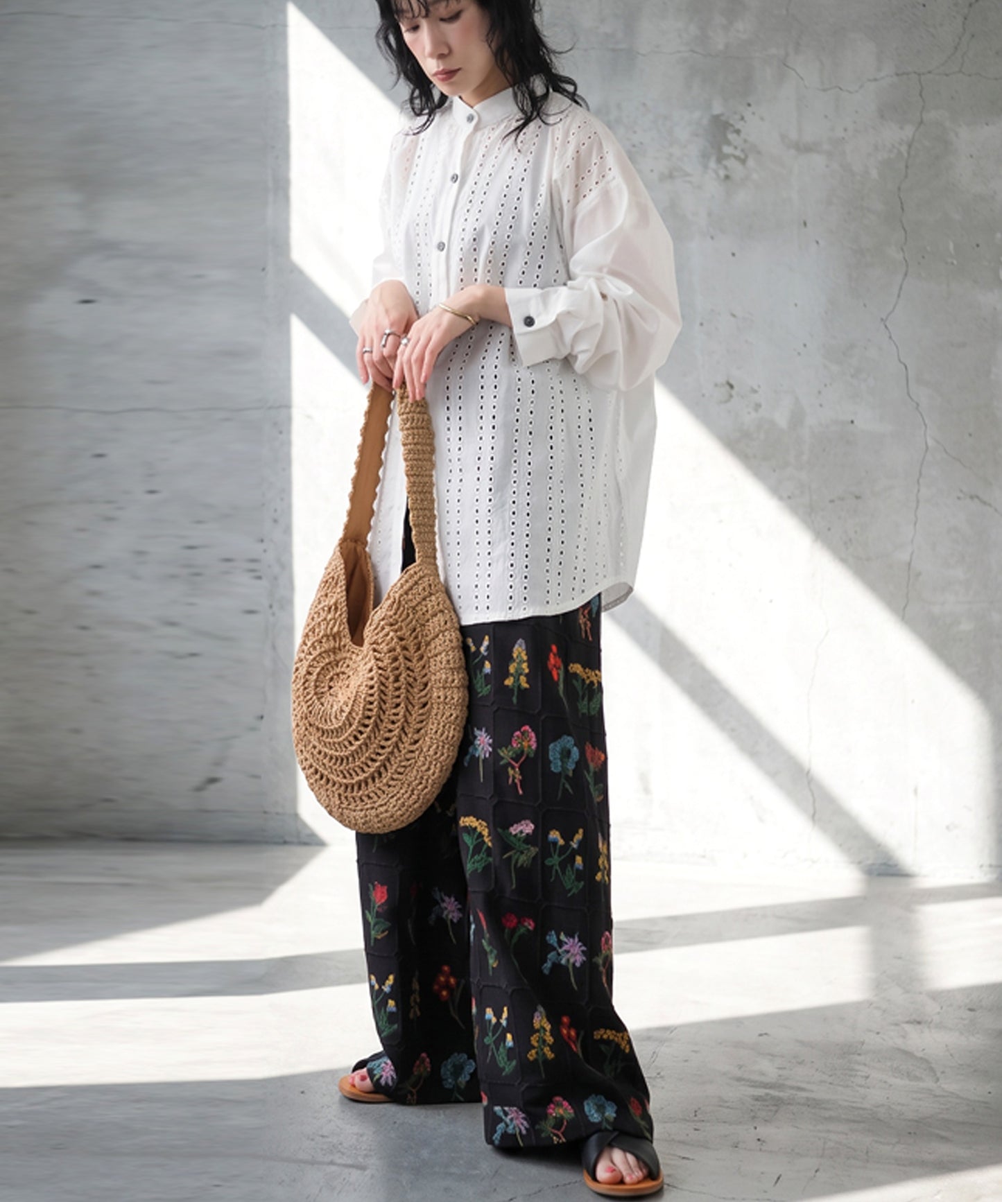 Lace-Trimmed Cotton Sheer Shirt Ladies