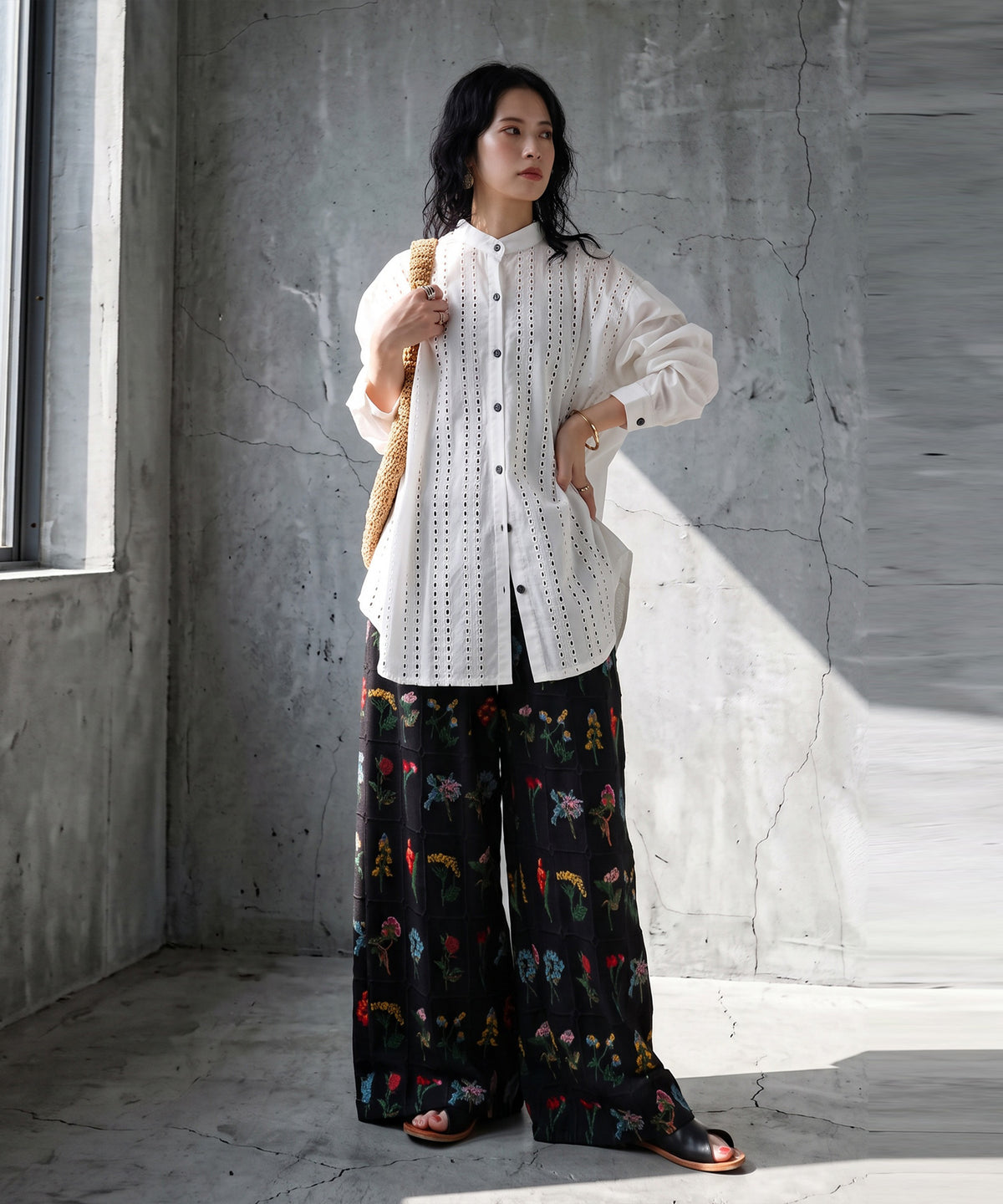 Lace-Trimmed Cotton Sheer Shirt Ladies