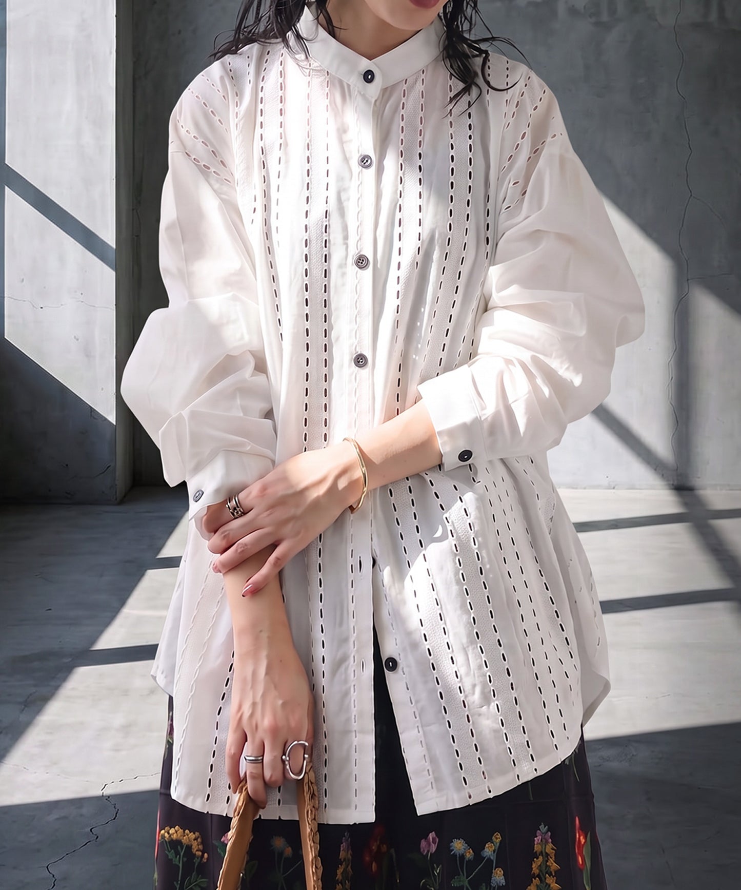 Lace-Trimmed Cotton Sheer Shirt Ladies