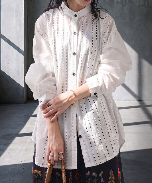 Lace-Trimmed Cotton Sheer Shirt Ladies