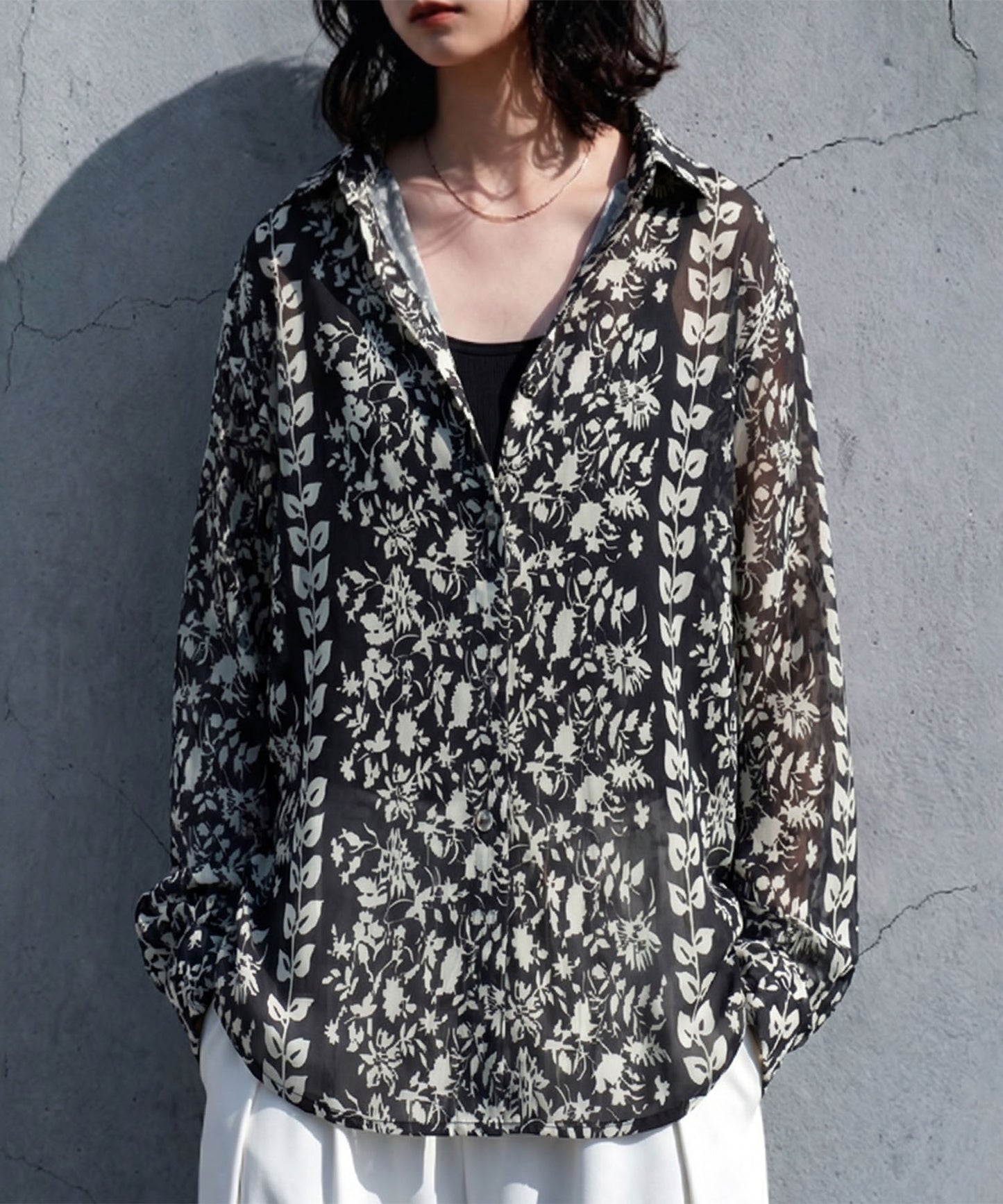 Floral And Botanical Print Sheer Shirt Ladies