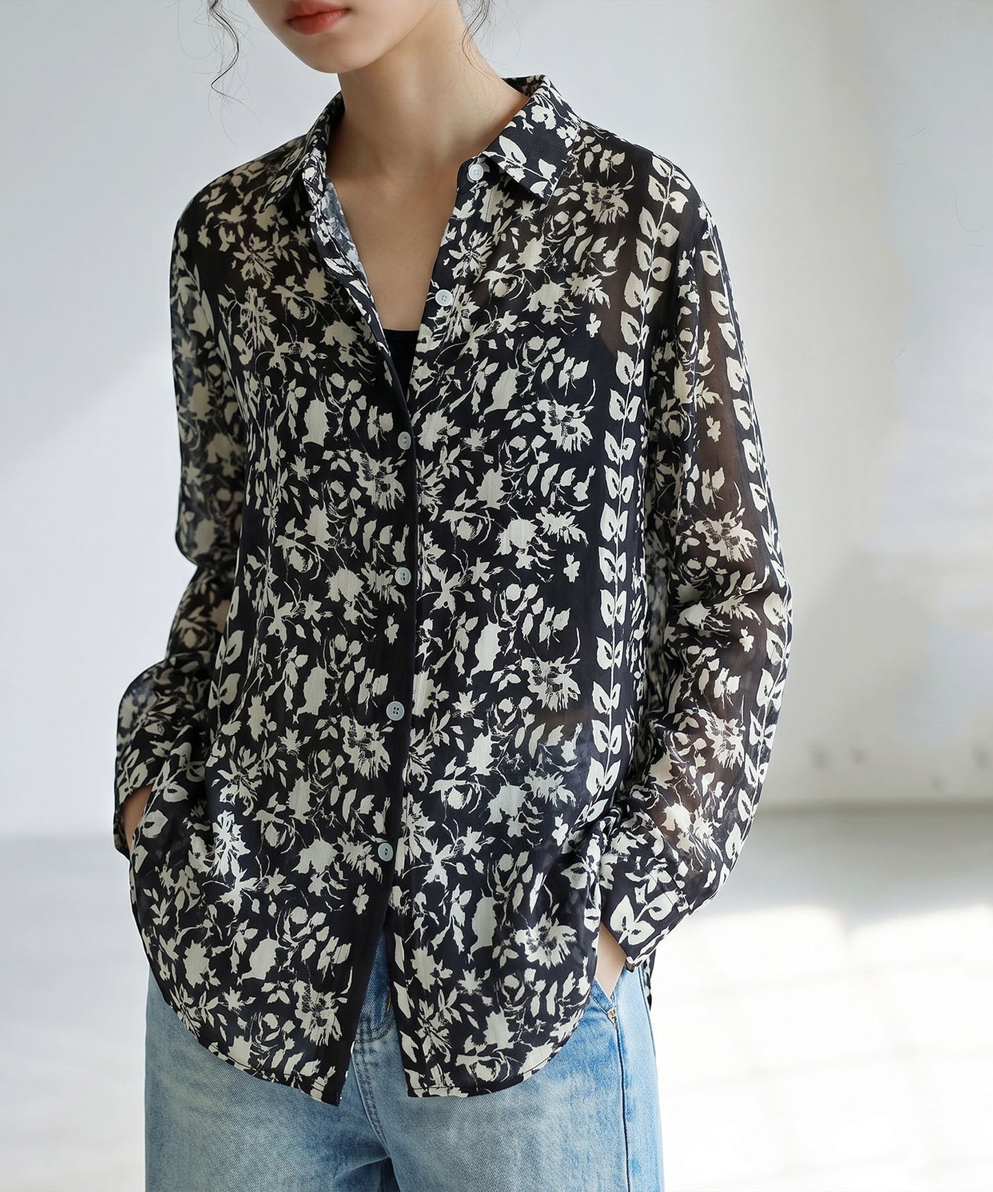 Floral And Botanical Print Sheer Shirt Ladies