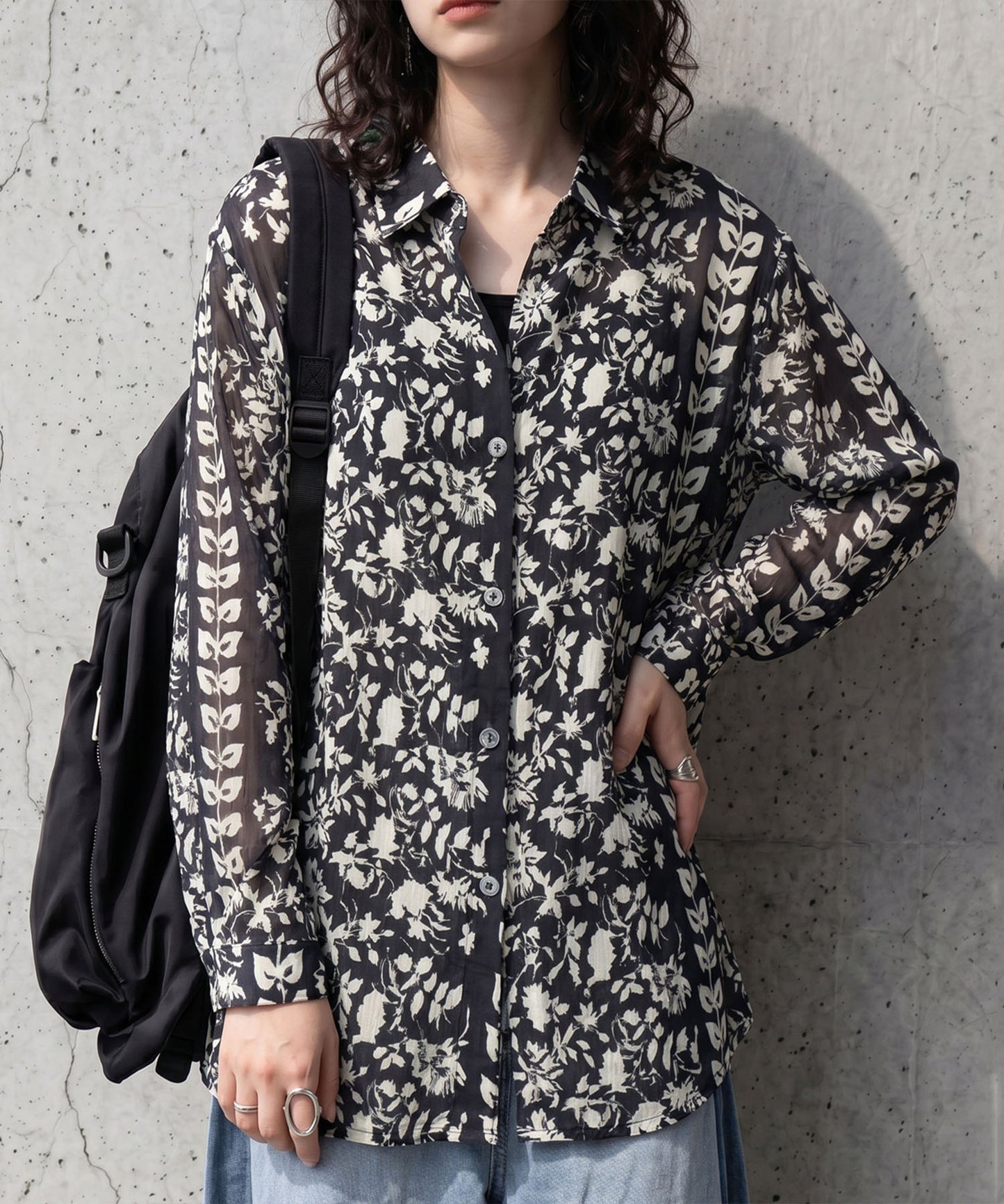 Floral And Botanical Print Sheer Shirt Ladies