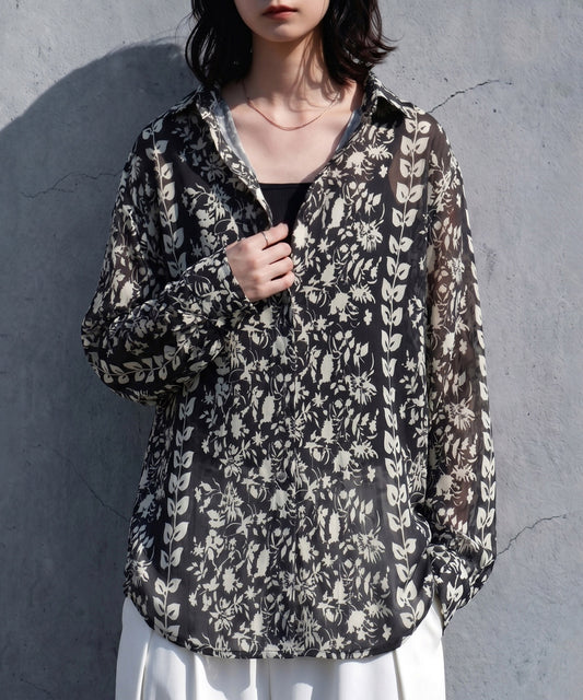 Floral And Botanical Print Sheer Shirt Ladies