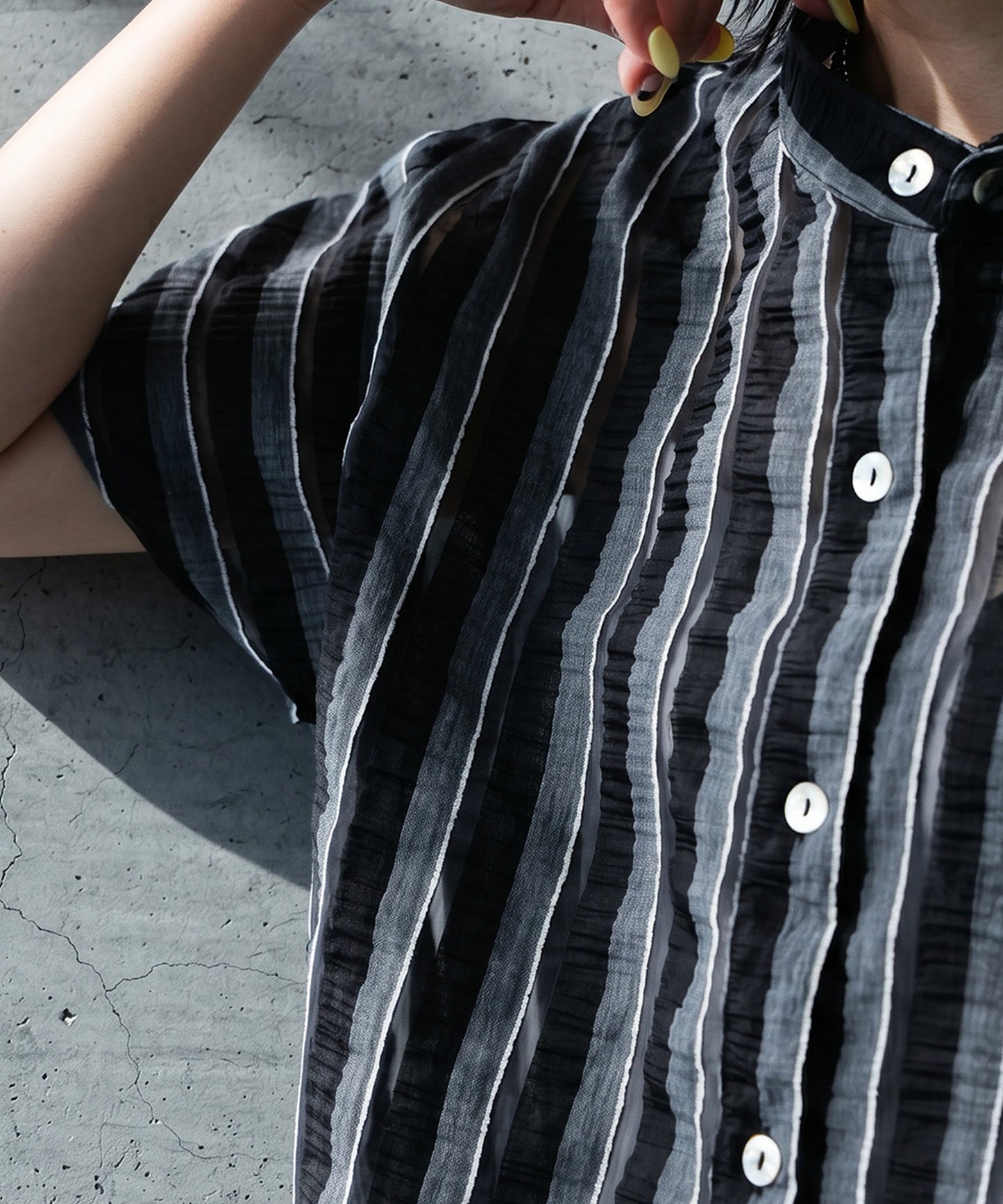 Sheer Striped French Sleeve Shirt Ladies