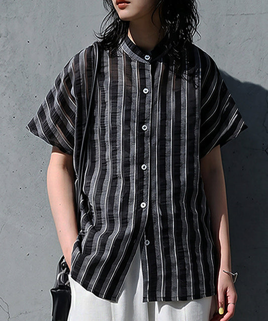 Sheer Striped French Sleeve Shirt Ladies