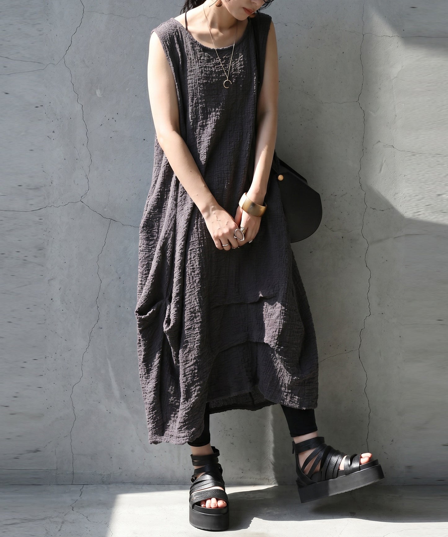 Sleeveless, Textured Fabric, Cocoon Silhouette Dress Ladies