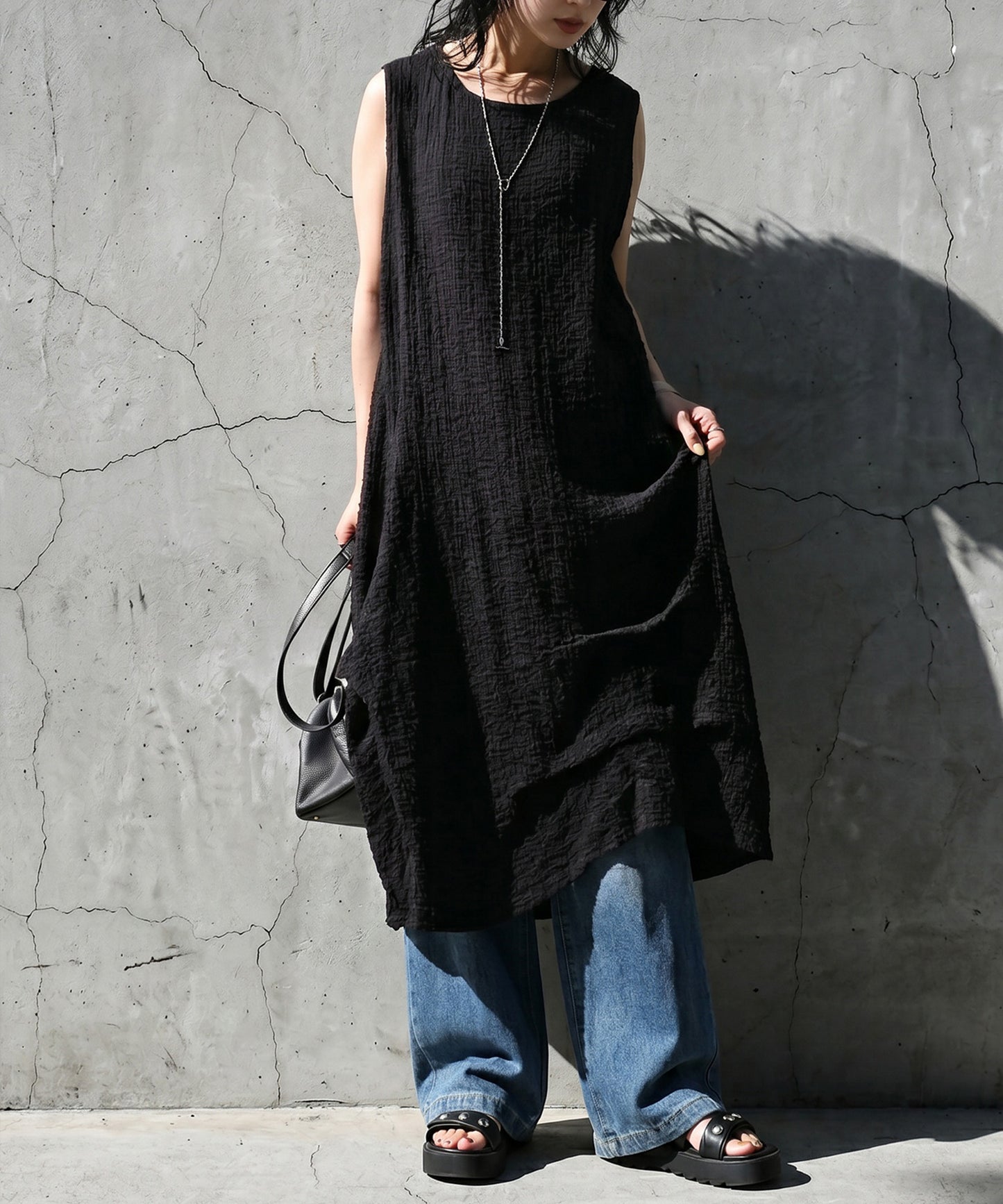 Sleeveless, Textured Fabric, Cocoon Silhouette Dress Ladies