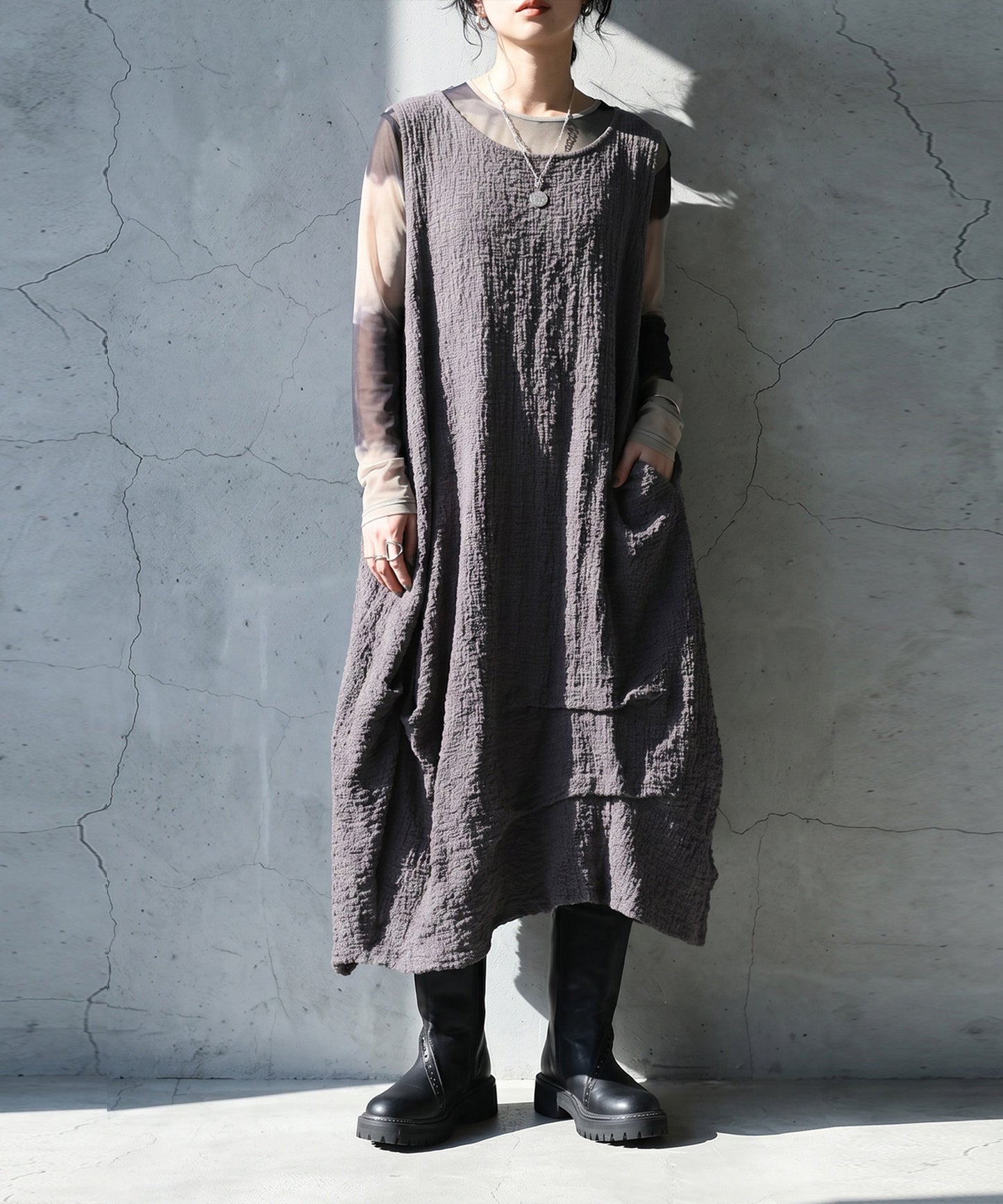 Sleeveless, Textured Fabric, Cocoon Silhouette Dress Ladies