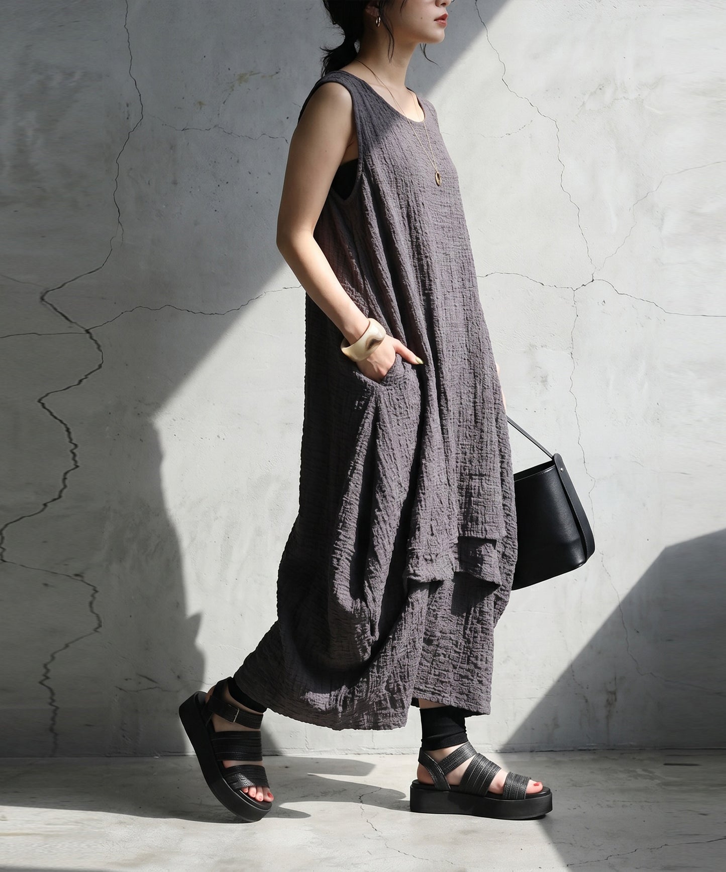 Sleeveless, Textured Fabric, Cocoon Silhouette Dress Ladies