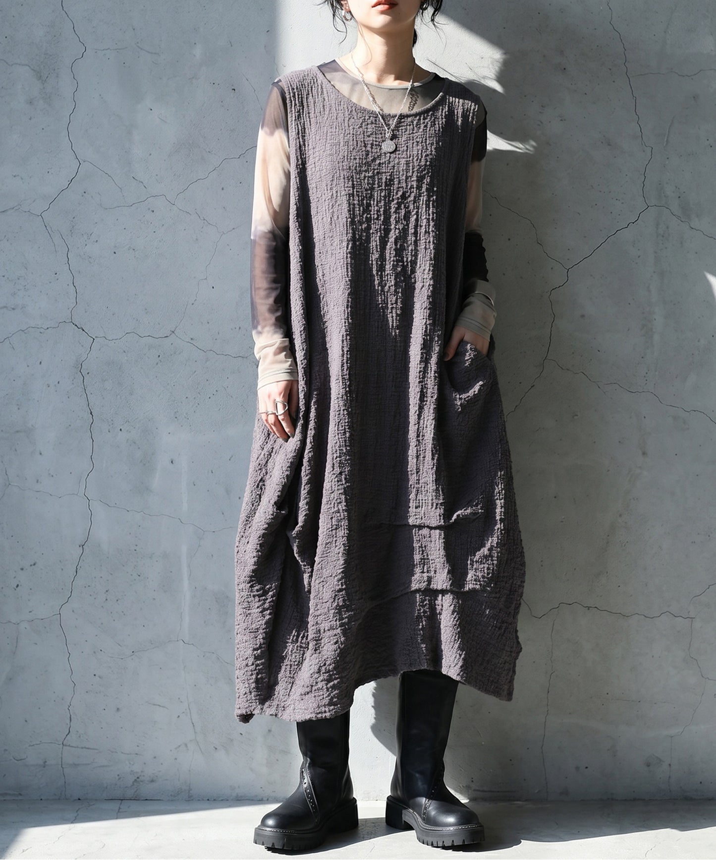 Sleeveless, Textured Fabric, Cocoon Silhouette Dress Ladies