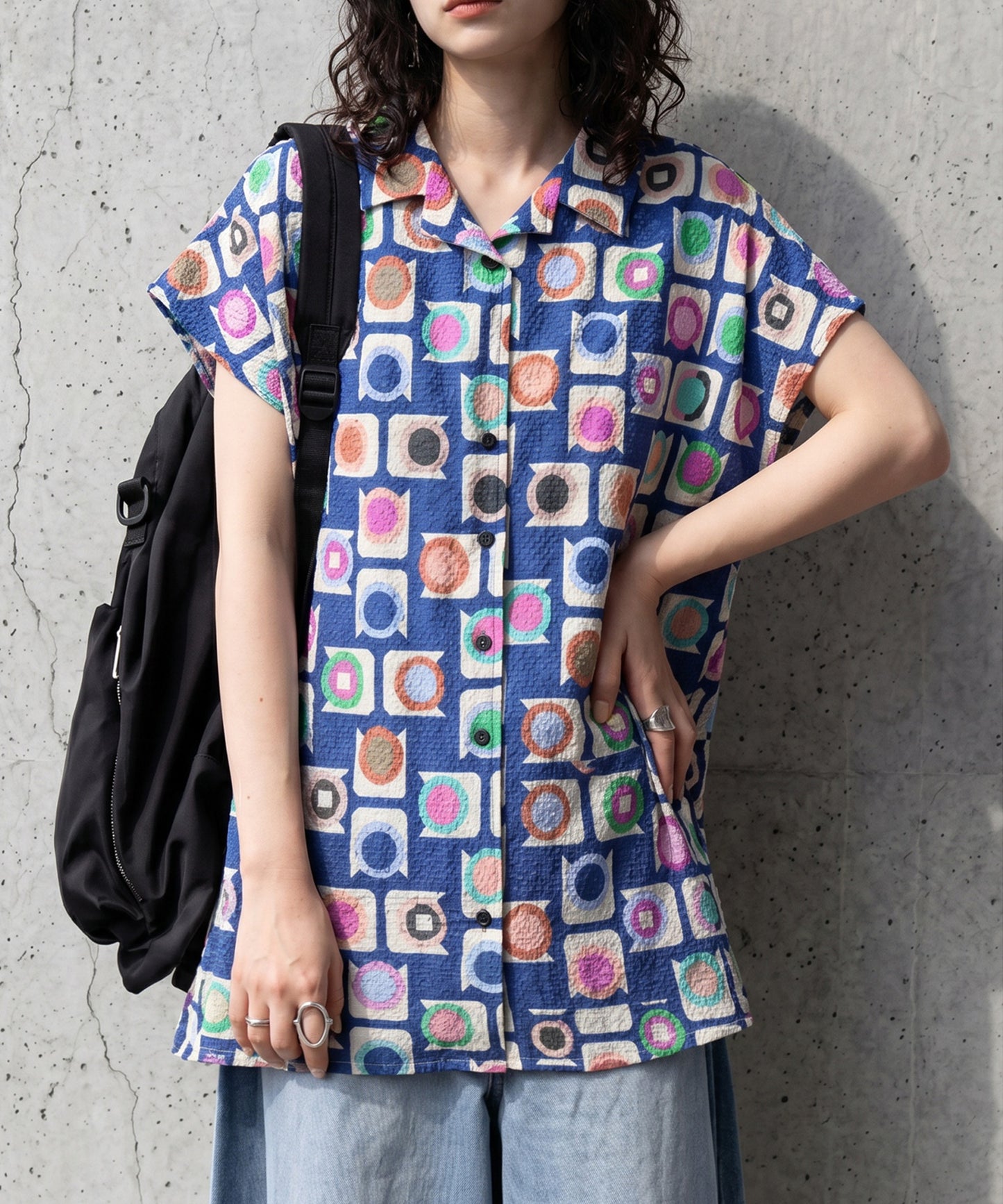 Geometric Pattern Polka Dot Open-Collar Shirt Ladies