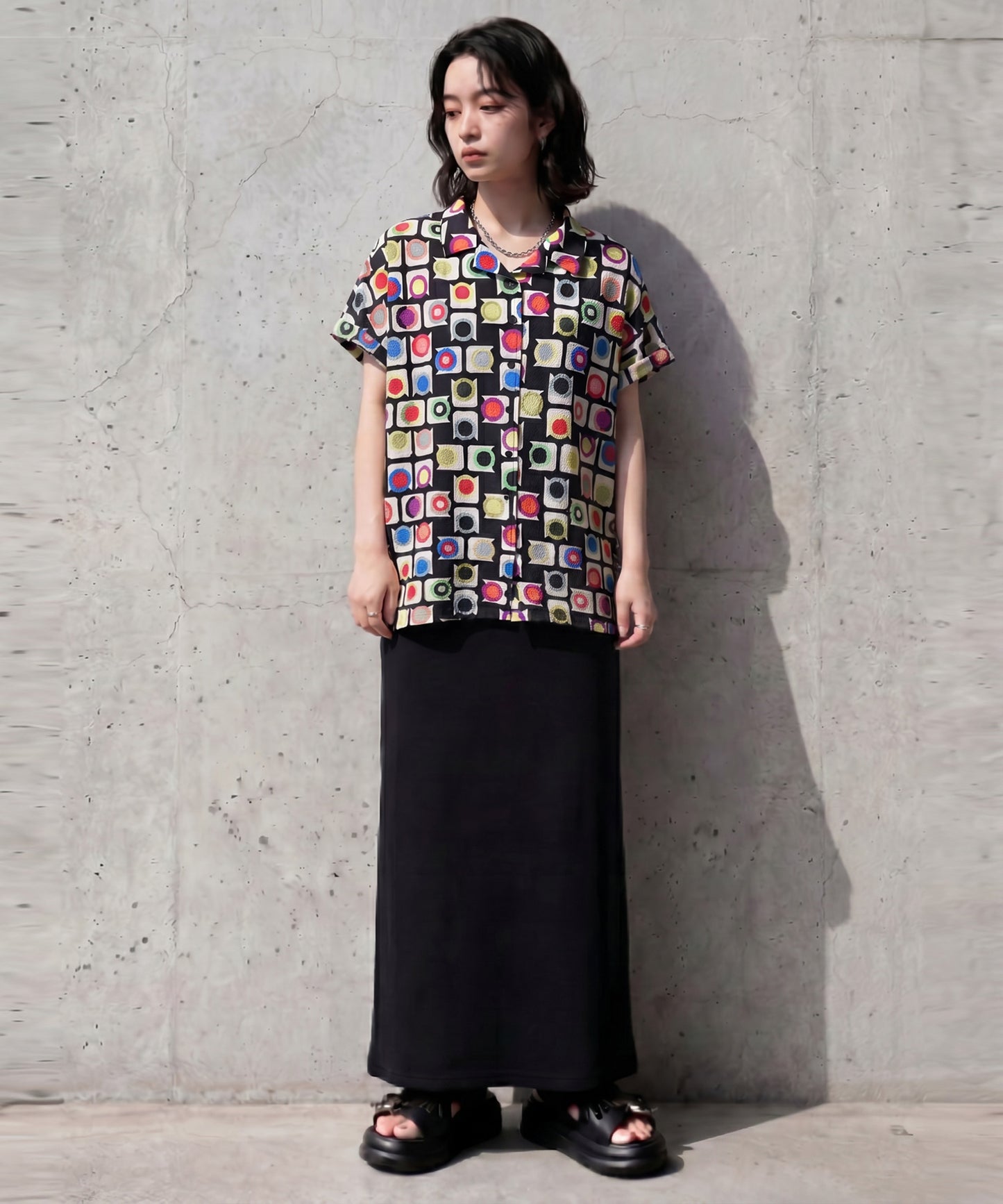 Geometric Pattern Polka Dot Open-Collar Shirt Ladies