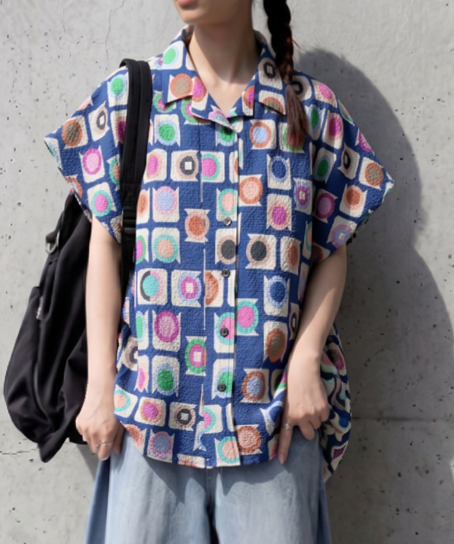 Geometric Pattern Polka Dot Open-Collar Shirt Ladies