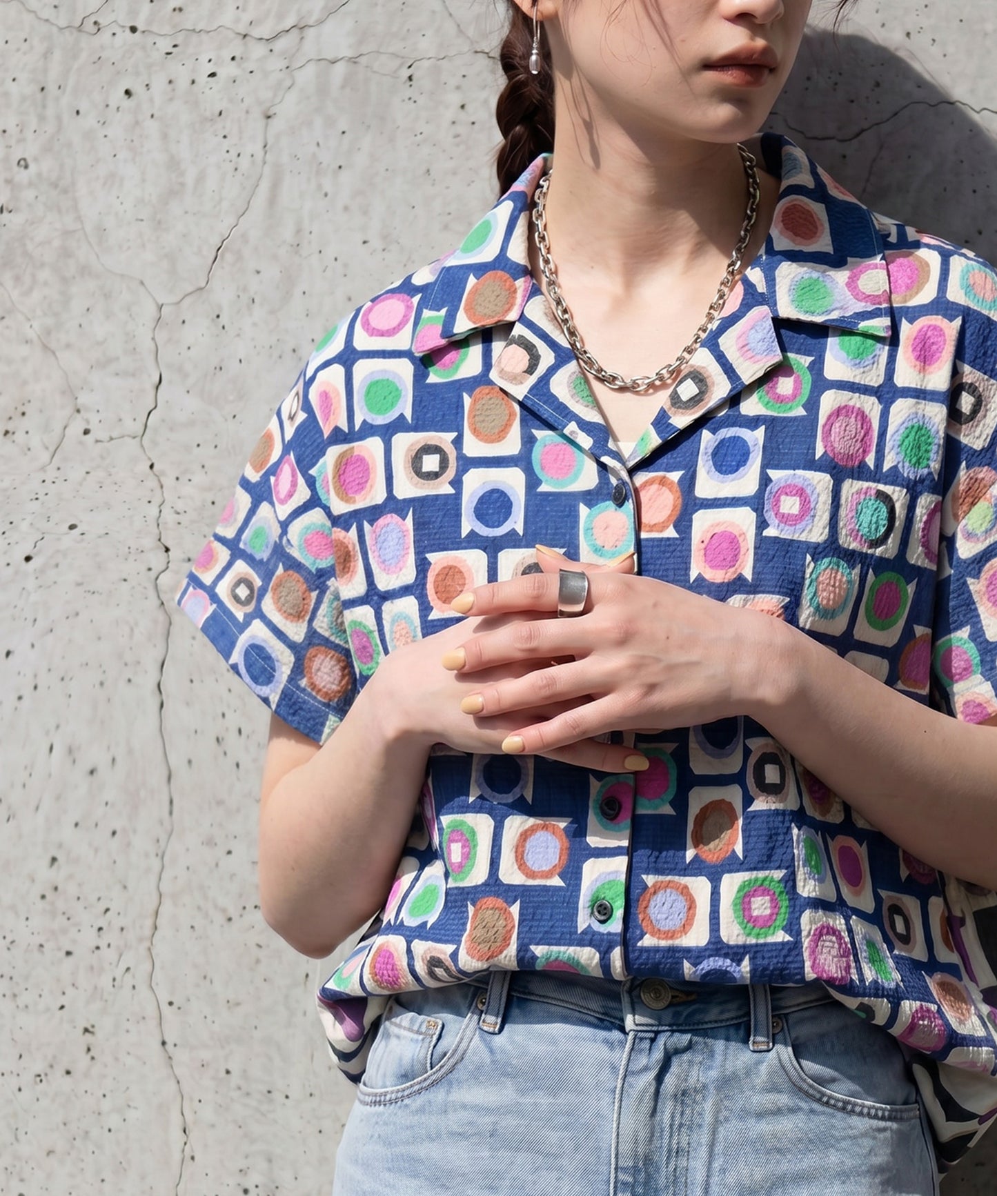 Geometric Pattern Polka Dot Open-Collar Shirt Ladies