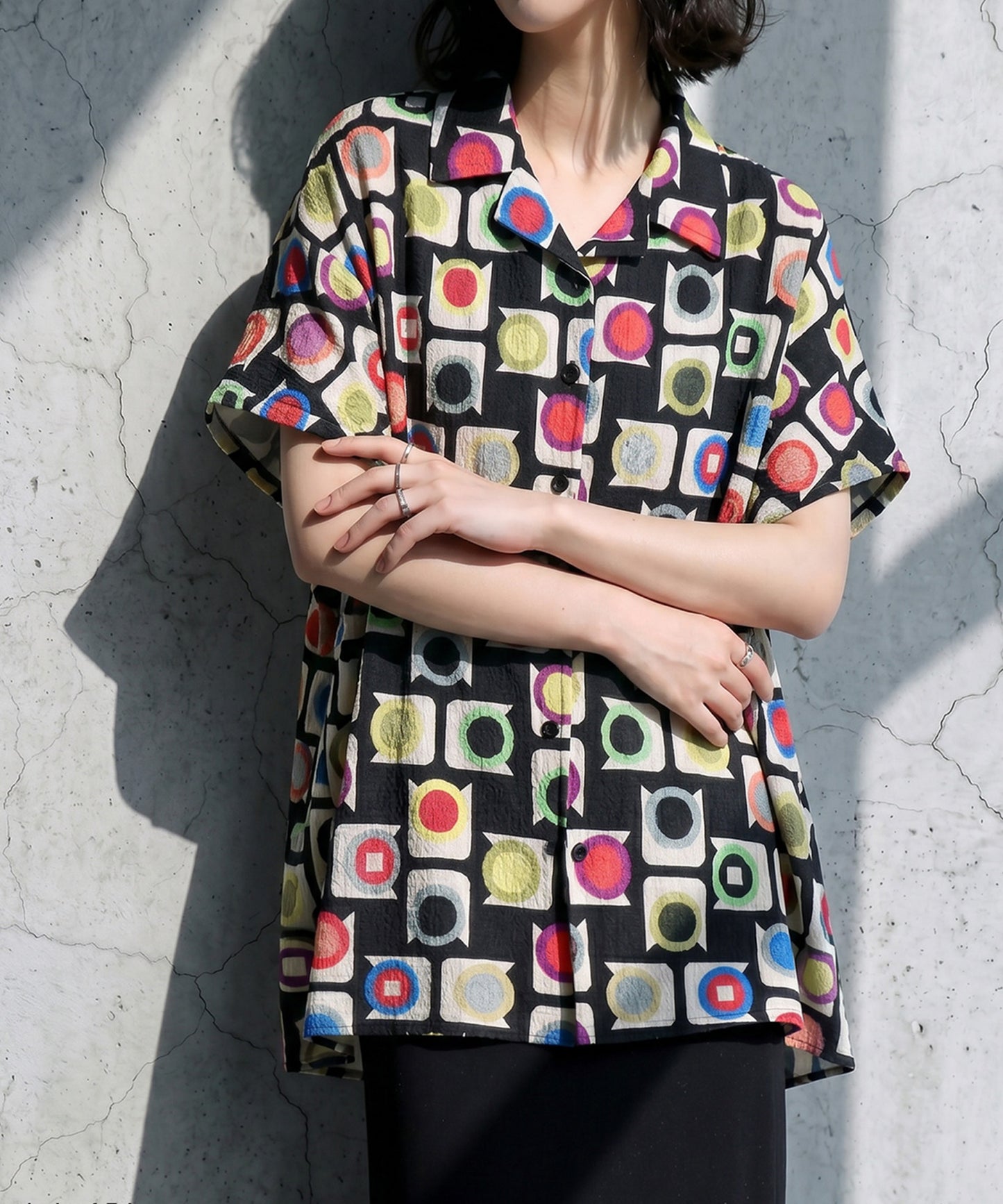 Geometric Pattern Polka Dot Open-Collar Shirt Ladies