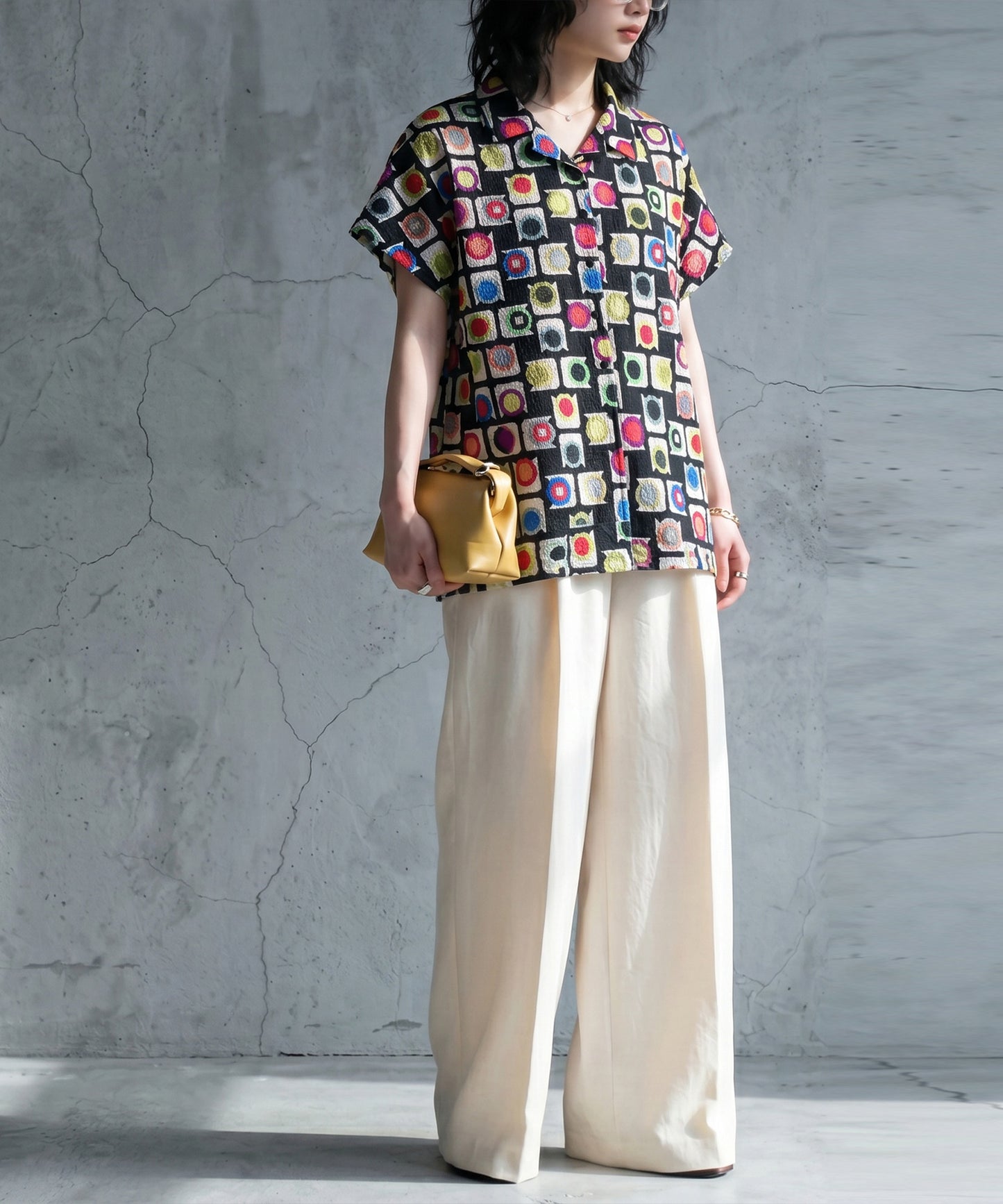 Geometric Pattern Polka Dot Open-Collar Shirt Ladies