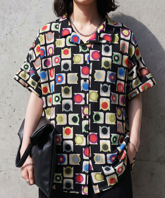 Geometric Pattern Polka Dot Open-Collar Shirt Ladies