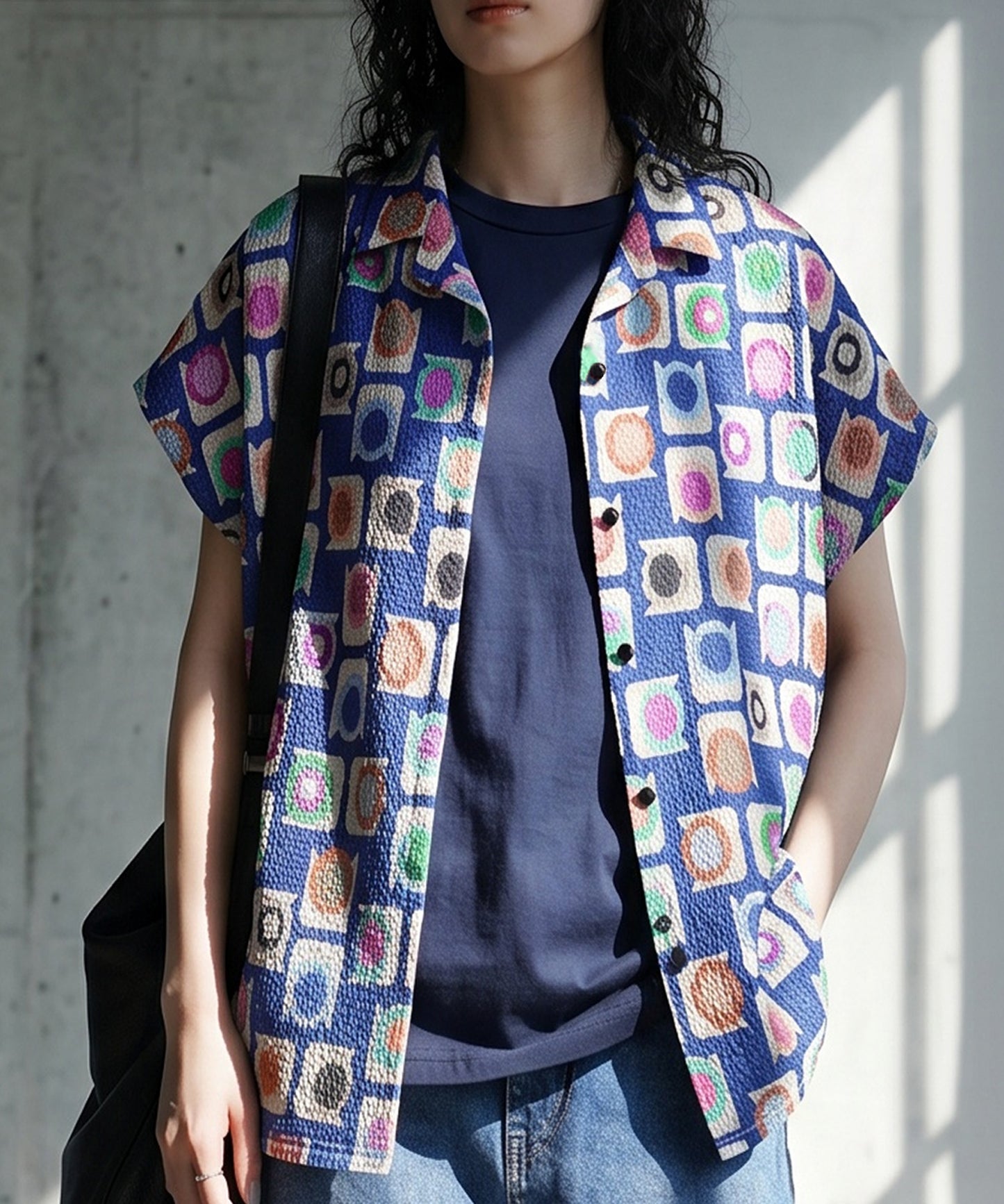 Geometric Pattern Polka Dot Open-Collar Shirt Ladies