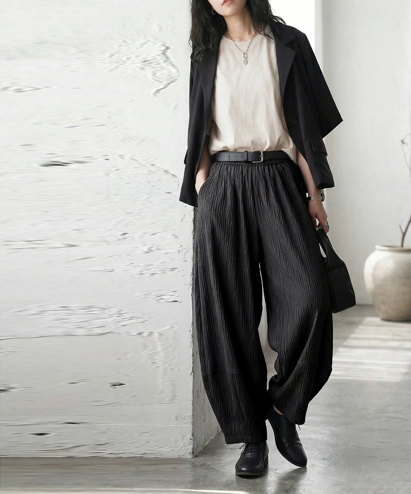 Pleated Curved Pants Ladies