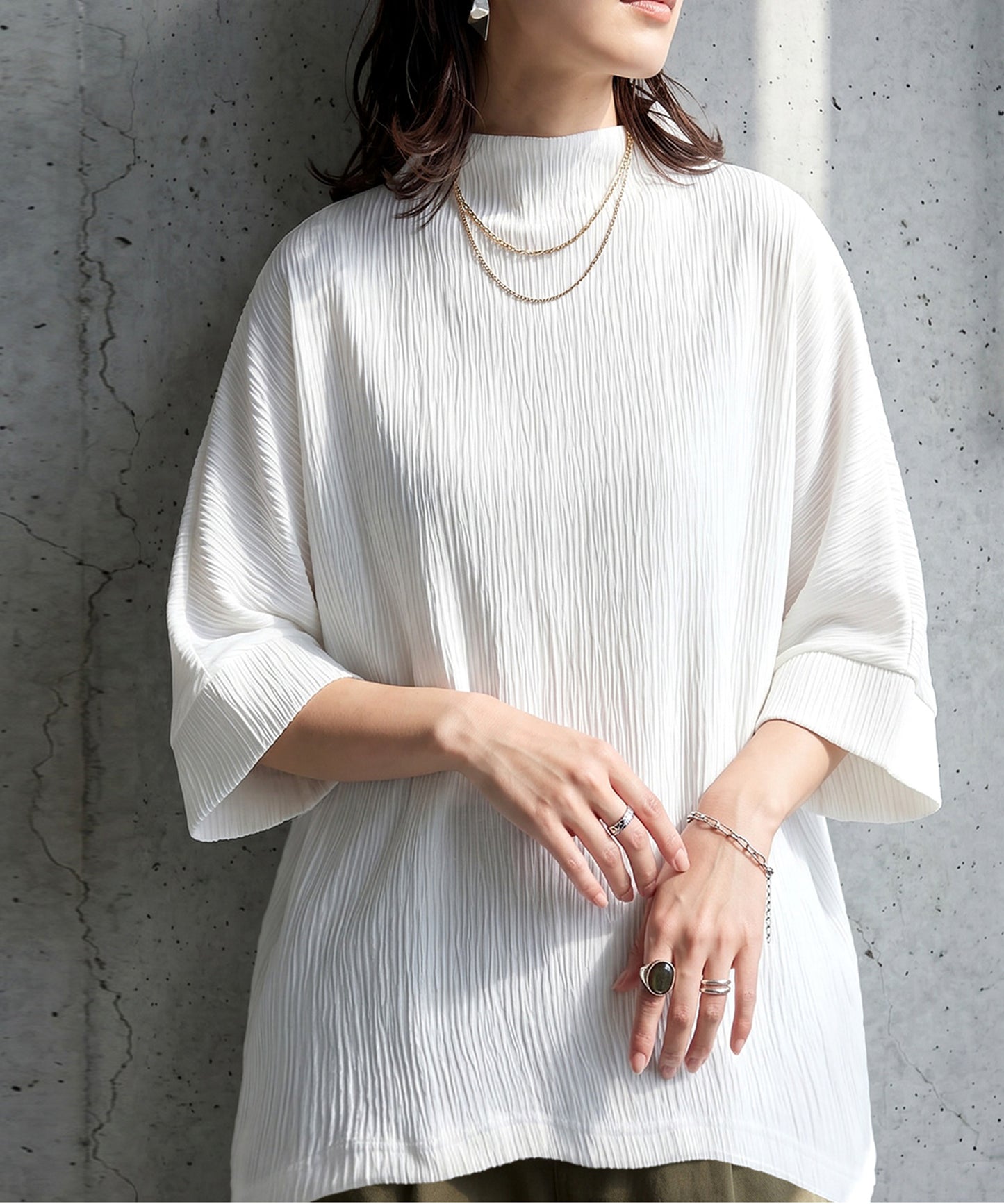 Mock Neck Crepe Knit Top Ladies