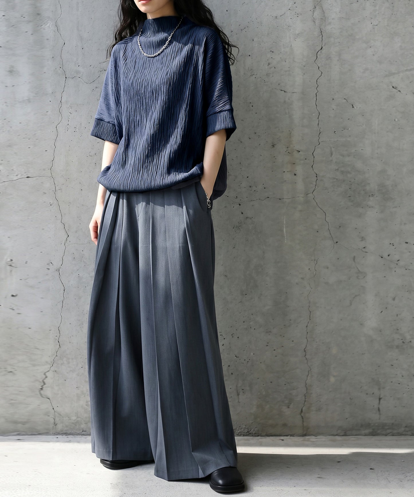 Mock Neck Crepe Knit Top Ladies