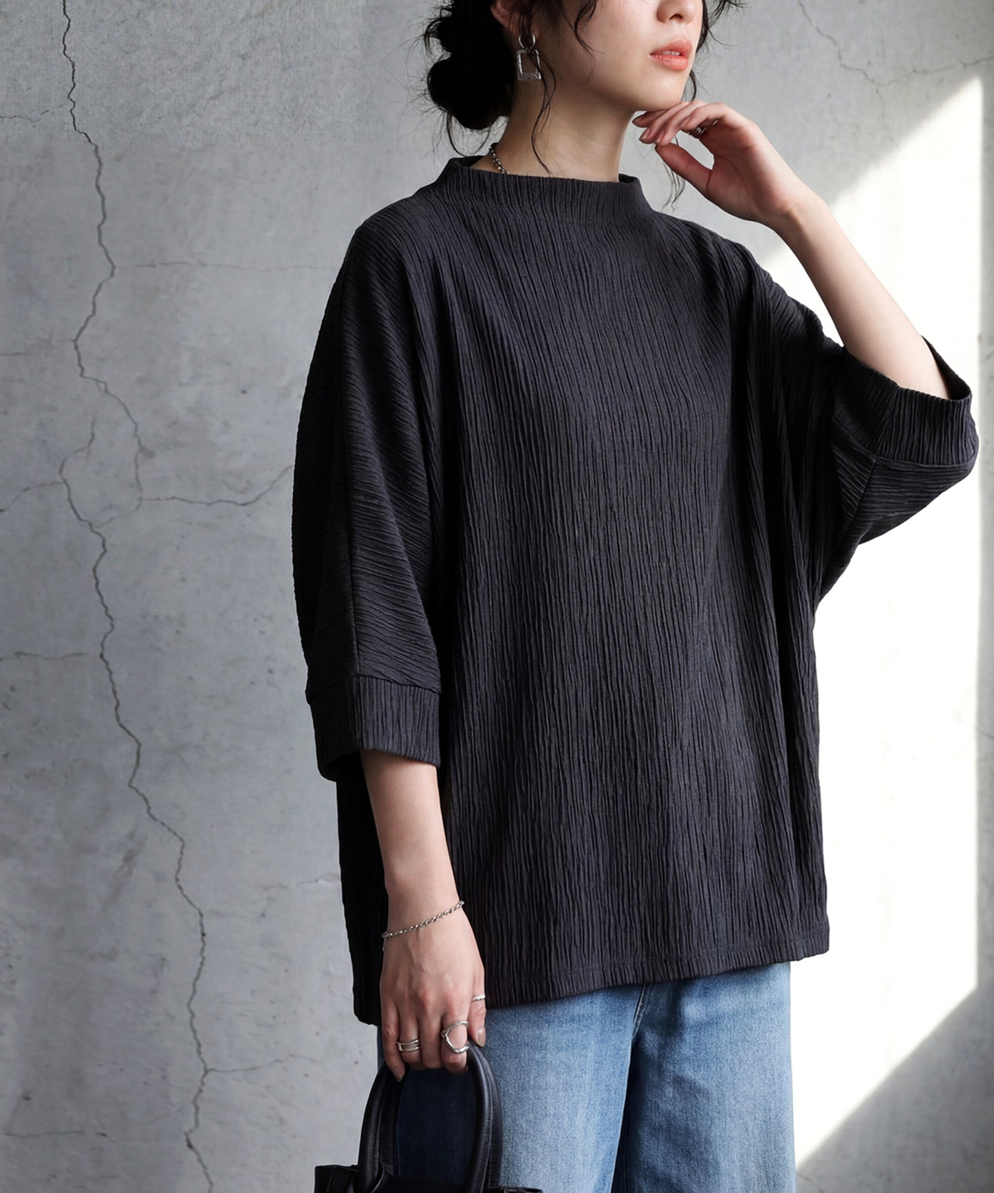Mock Neck Crepe Knit Top Ladies