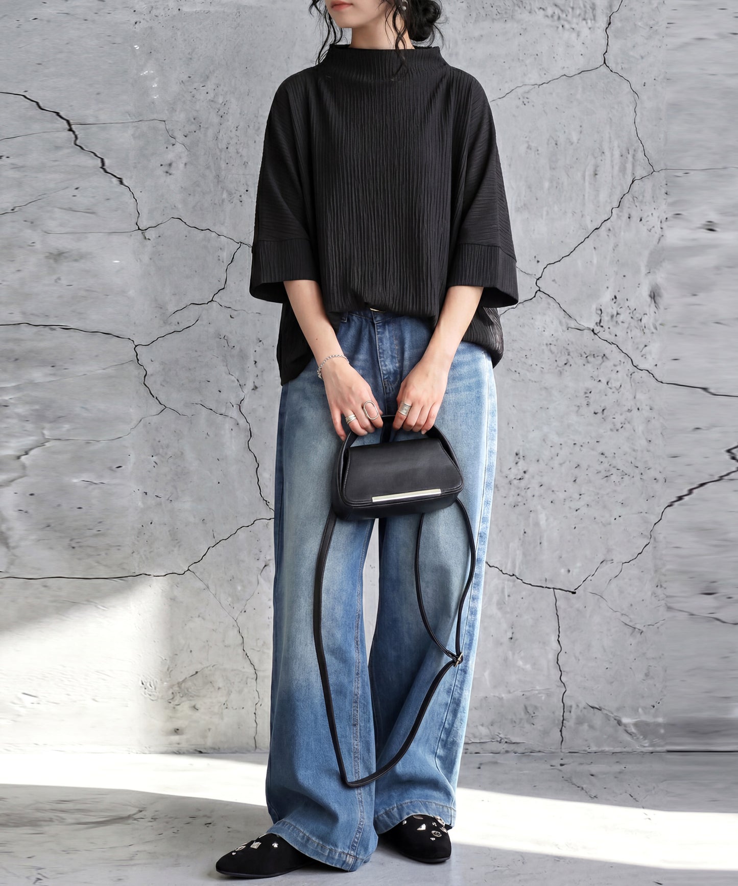 Mock Neck Crepe Knit Top Ladies